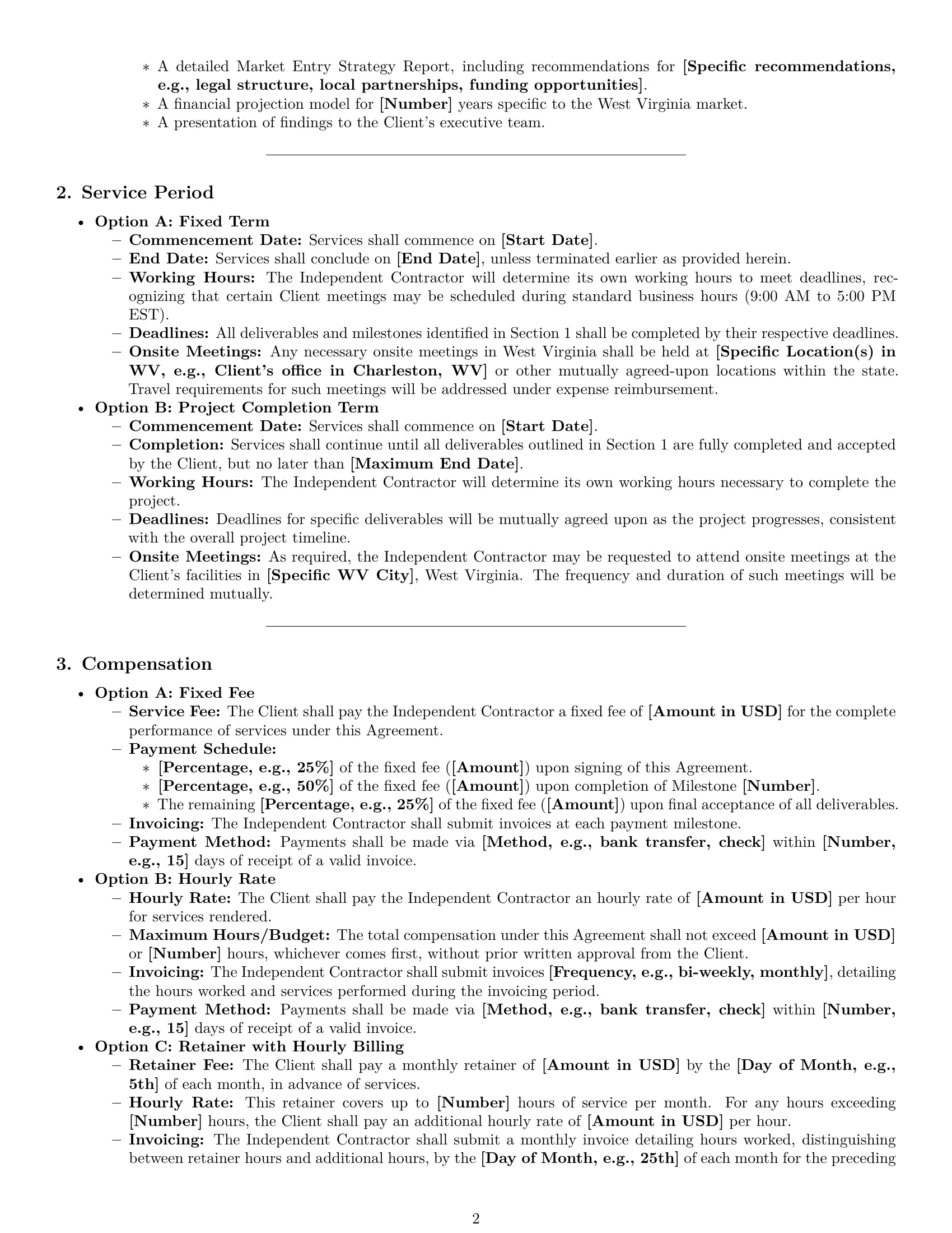 Preview page 2 of Pro West Virginia consulting independent contractor agreement template