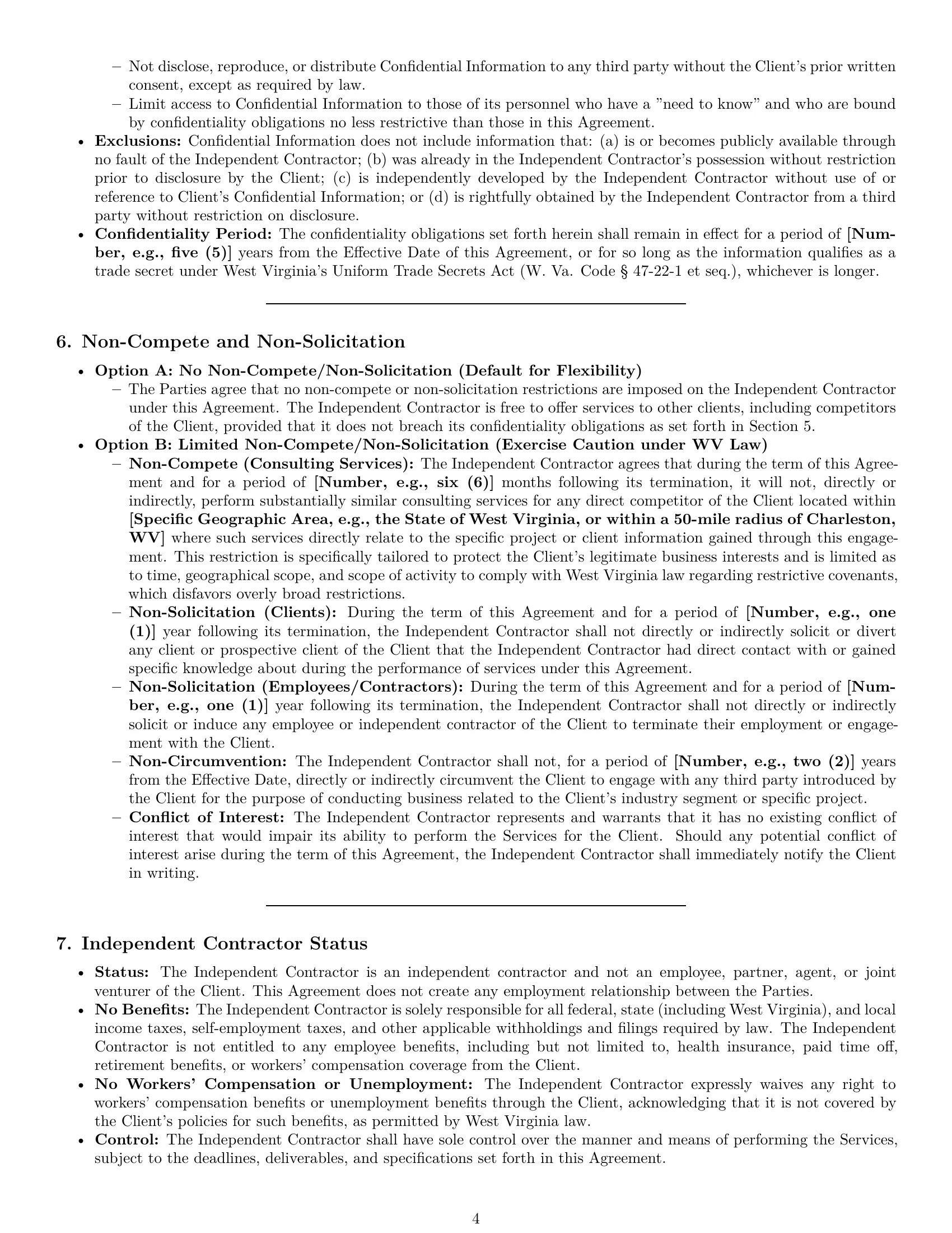 Preview page 4 of Pro West Virginia consulting independent contractor agreement template