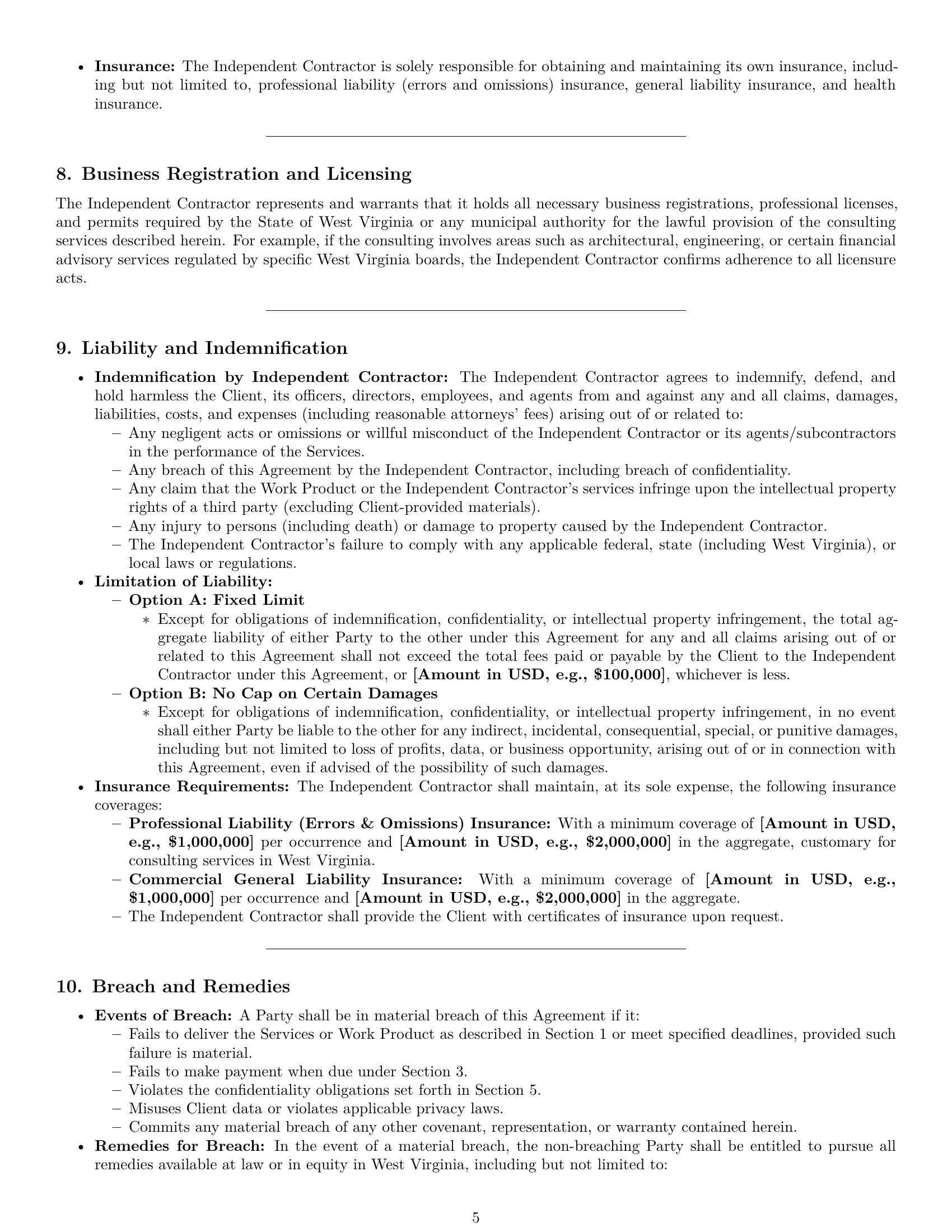 Preview page 5 of Pro West Virginia consulting independent contractor agreement template