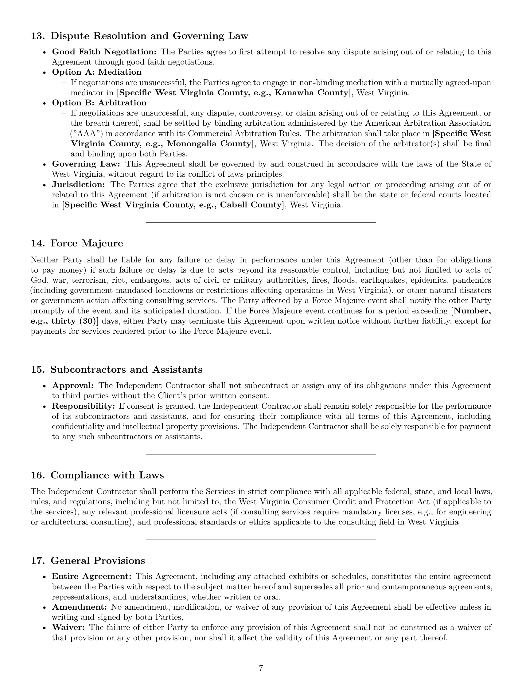 Preview page 7 of Pro West Virginia consulting independent contractor agreement template