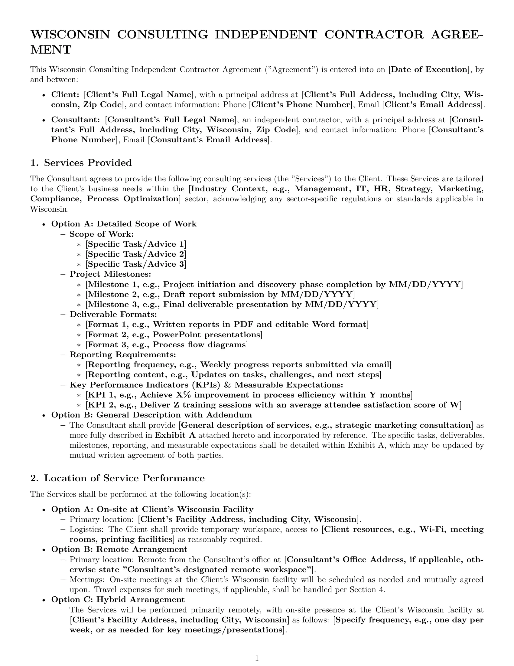 Preview page 1 of Pro Wisconsin consulting independent contractor agreement template