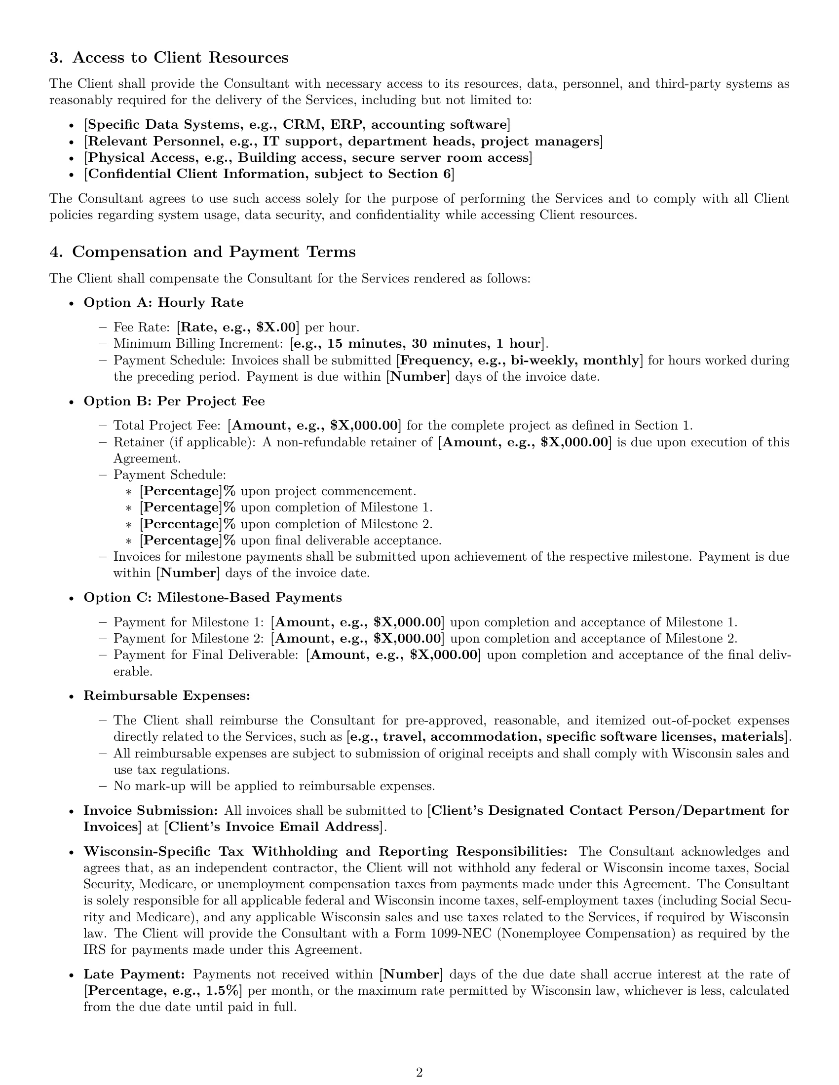 Preview page 2 of Pro Wisconsin consulting independent contractor agreement template