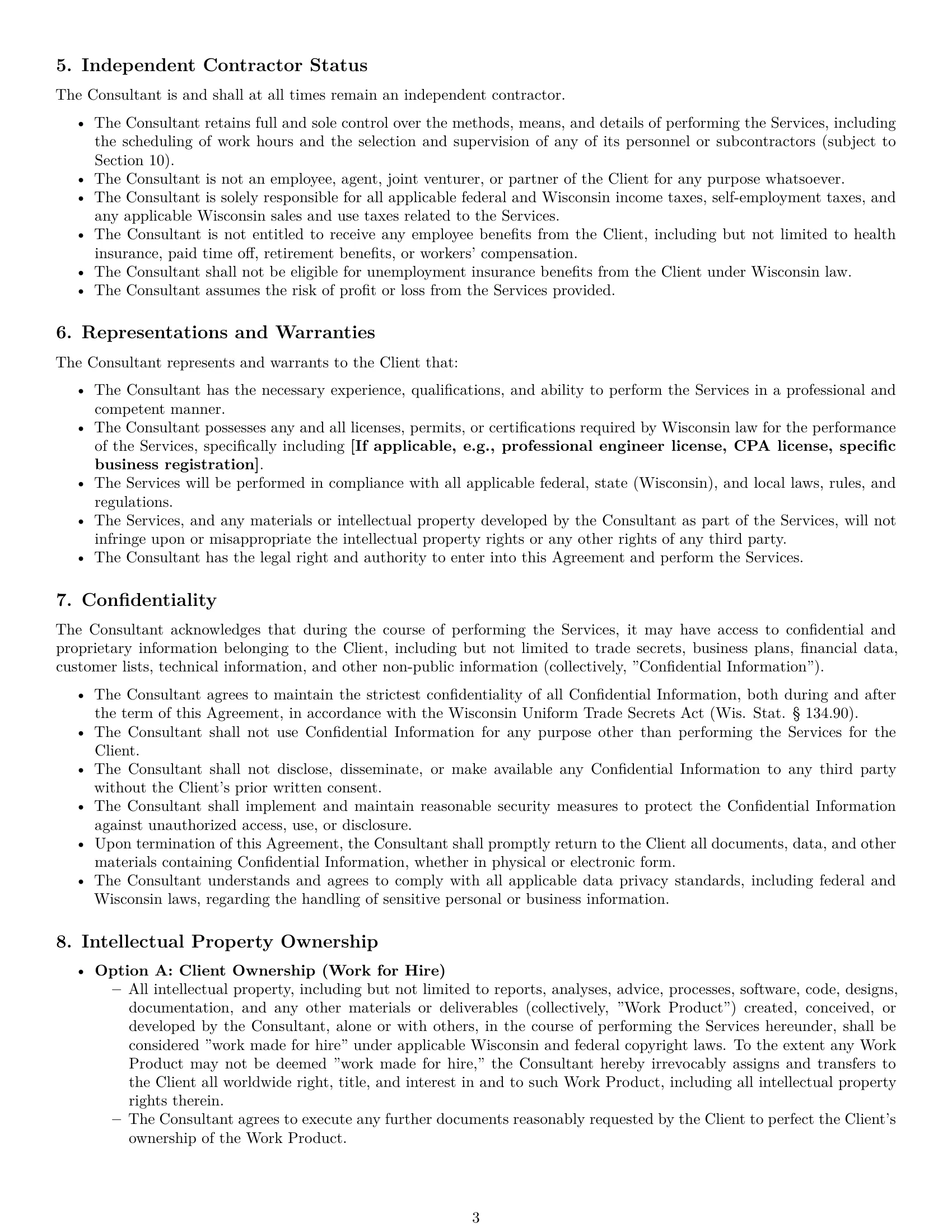 Preview page 3 of Pro Wisconsin consulting independent contractor agreement template