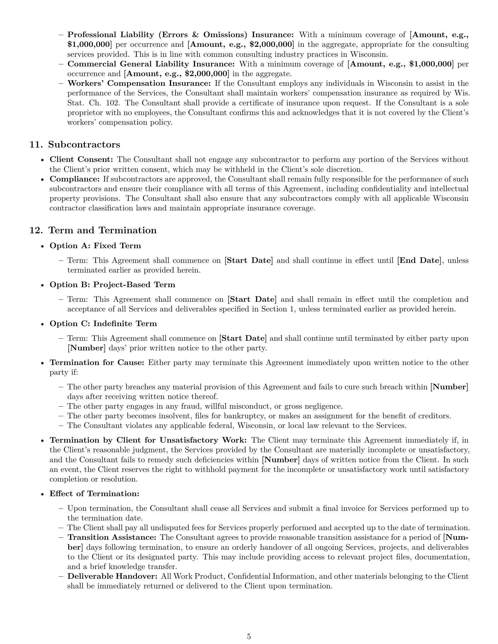 Preview page 5 of Pro Wisconsin consulting independent contractor agreement template
