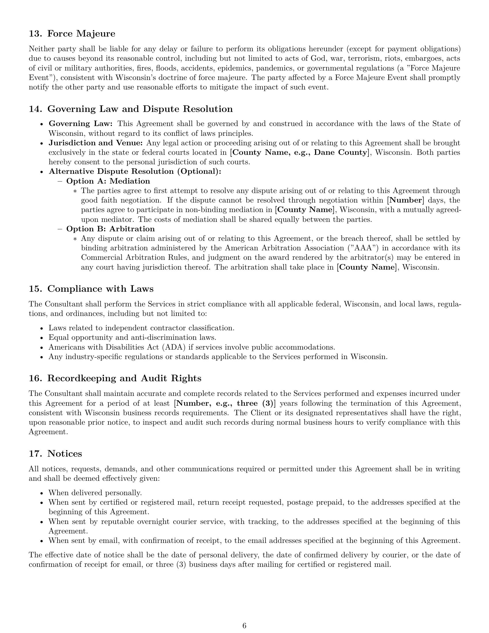 Preview page 6 of Pro Wisconsin consulting independent contractor agreement template