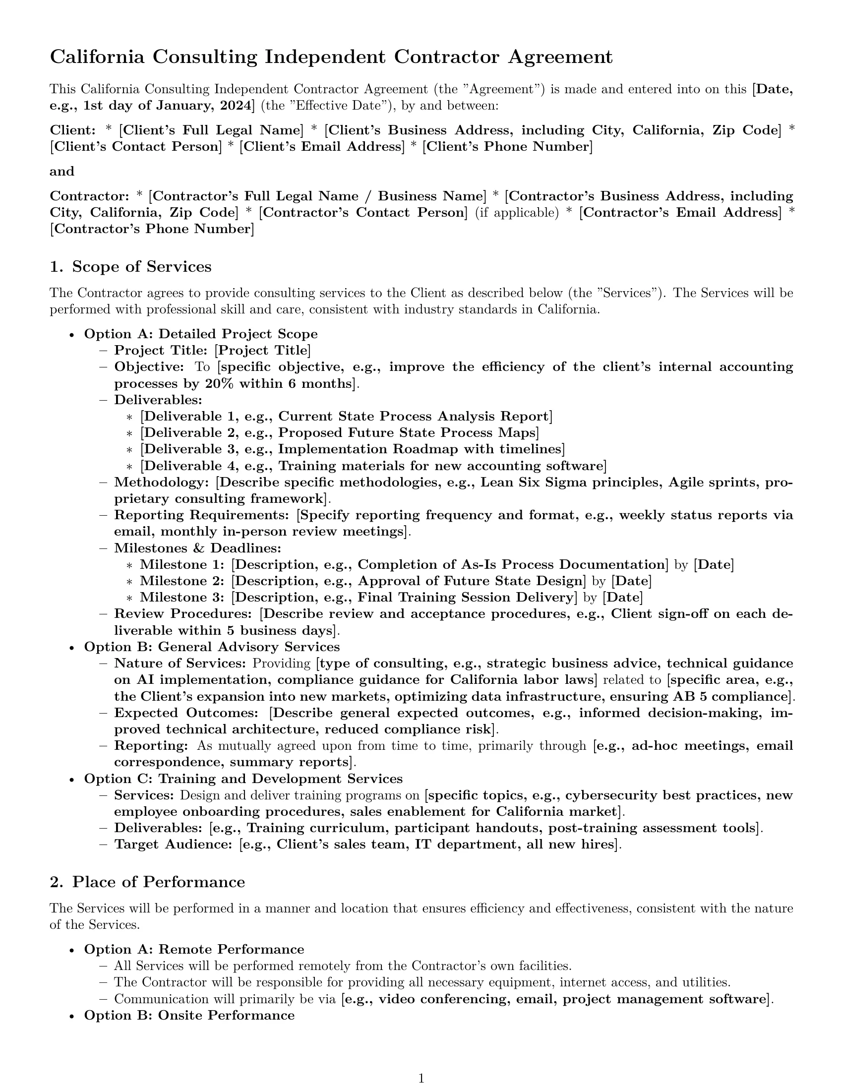 Preview page 1 of Pro California consulting independent contractor agreement template