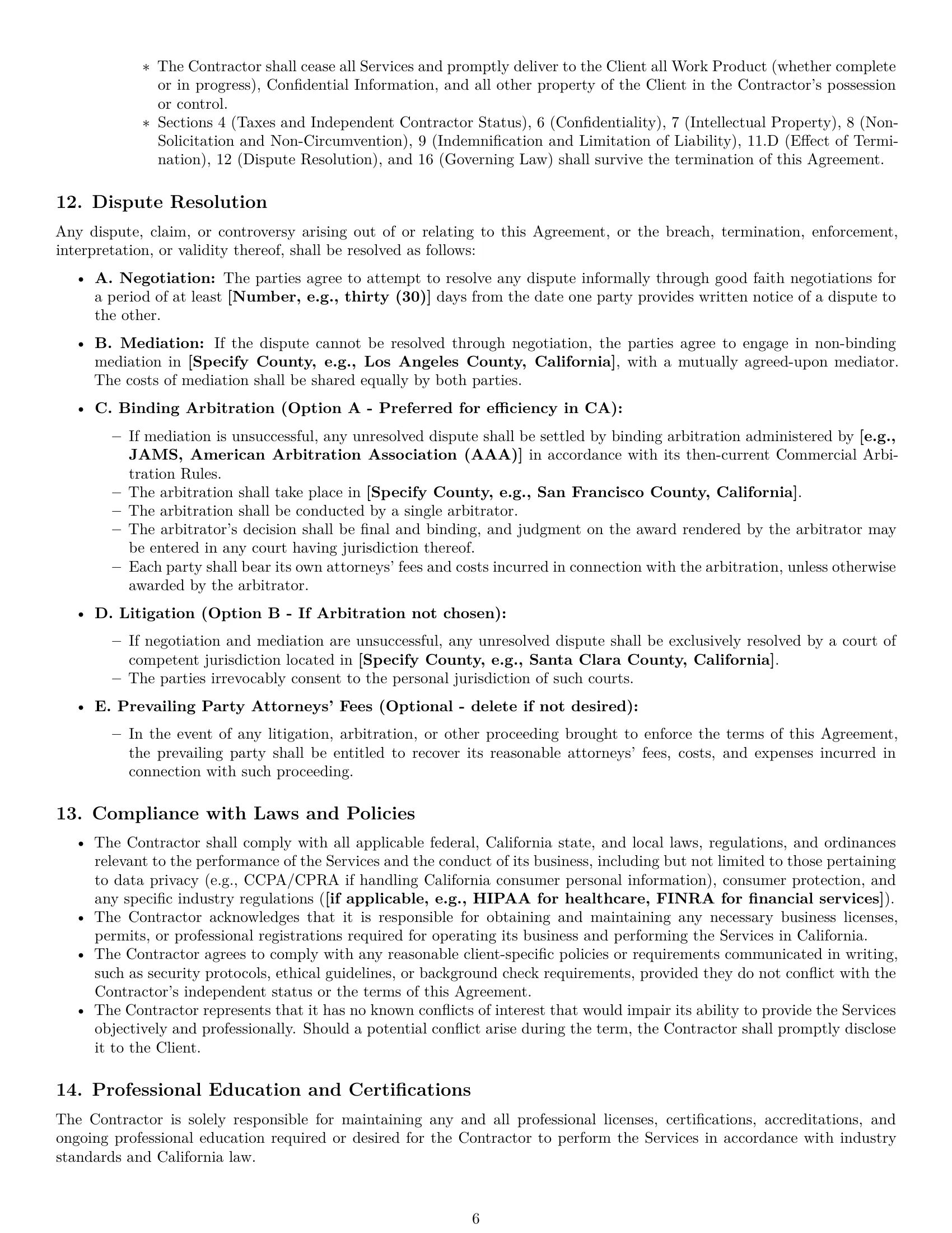 Preview page 6 of Pro California consulting independent contractor agreement template