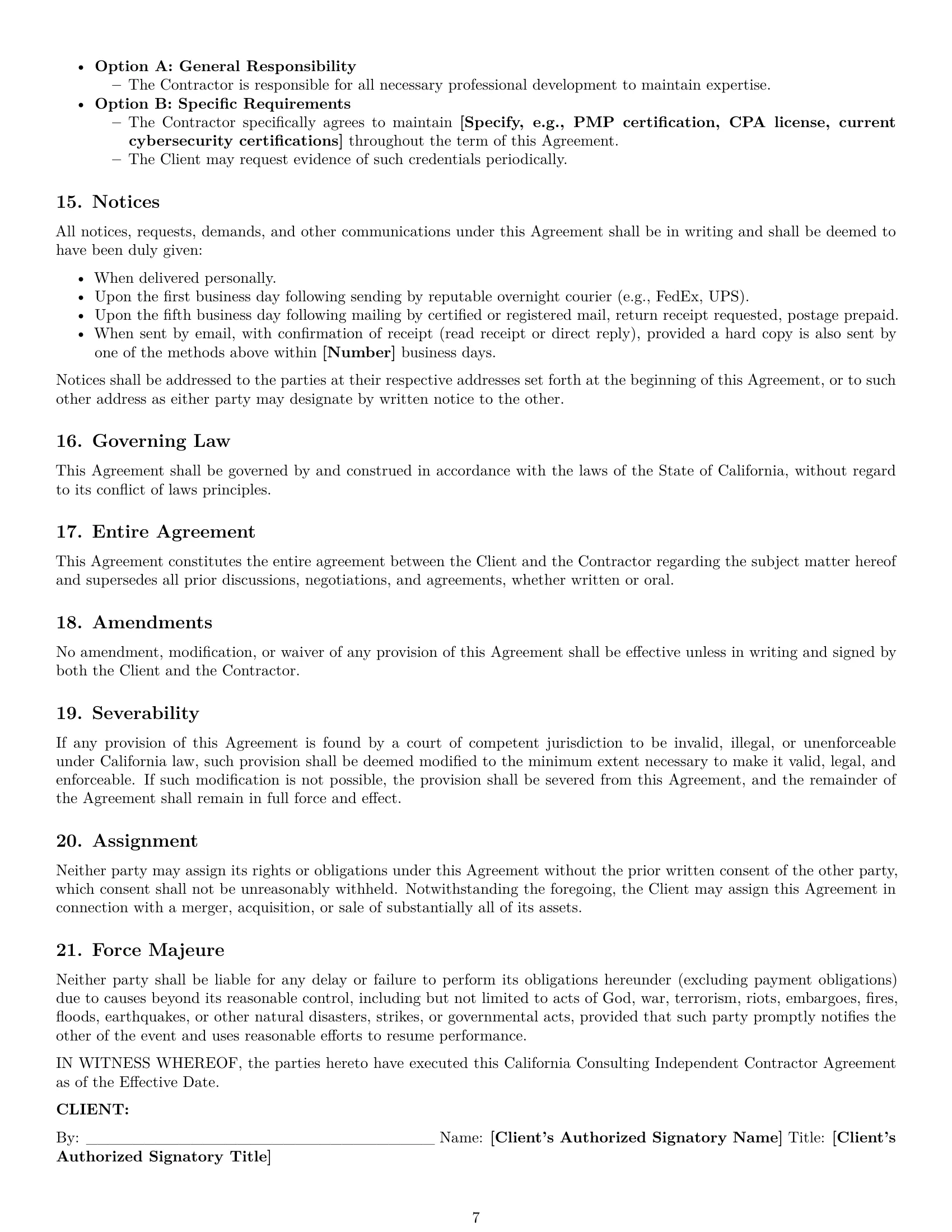 Preview page 7 of Pro California consulting independent contractor agreement template