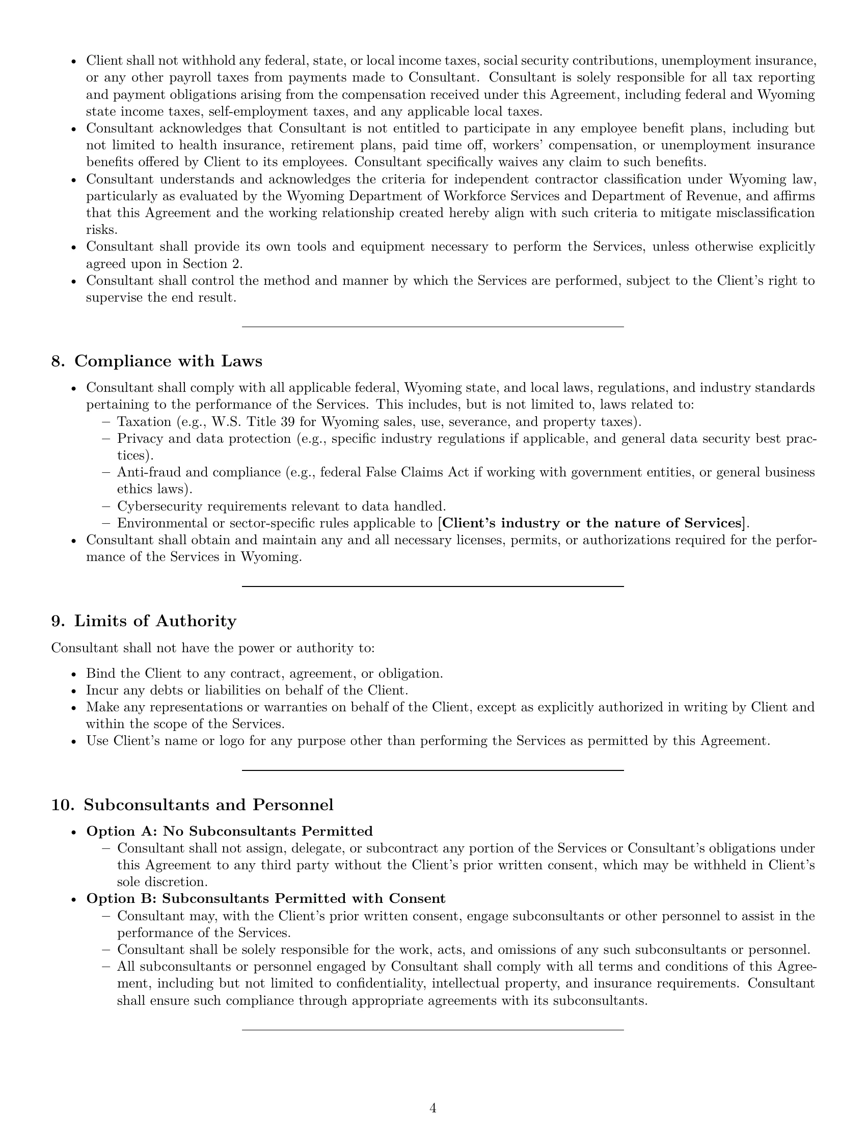 Preview page 4 of Pro Wyoming consulting independent contractor agreement template