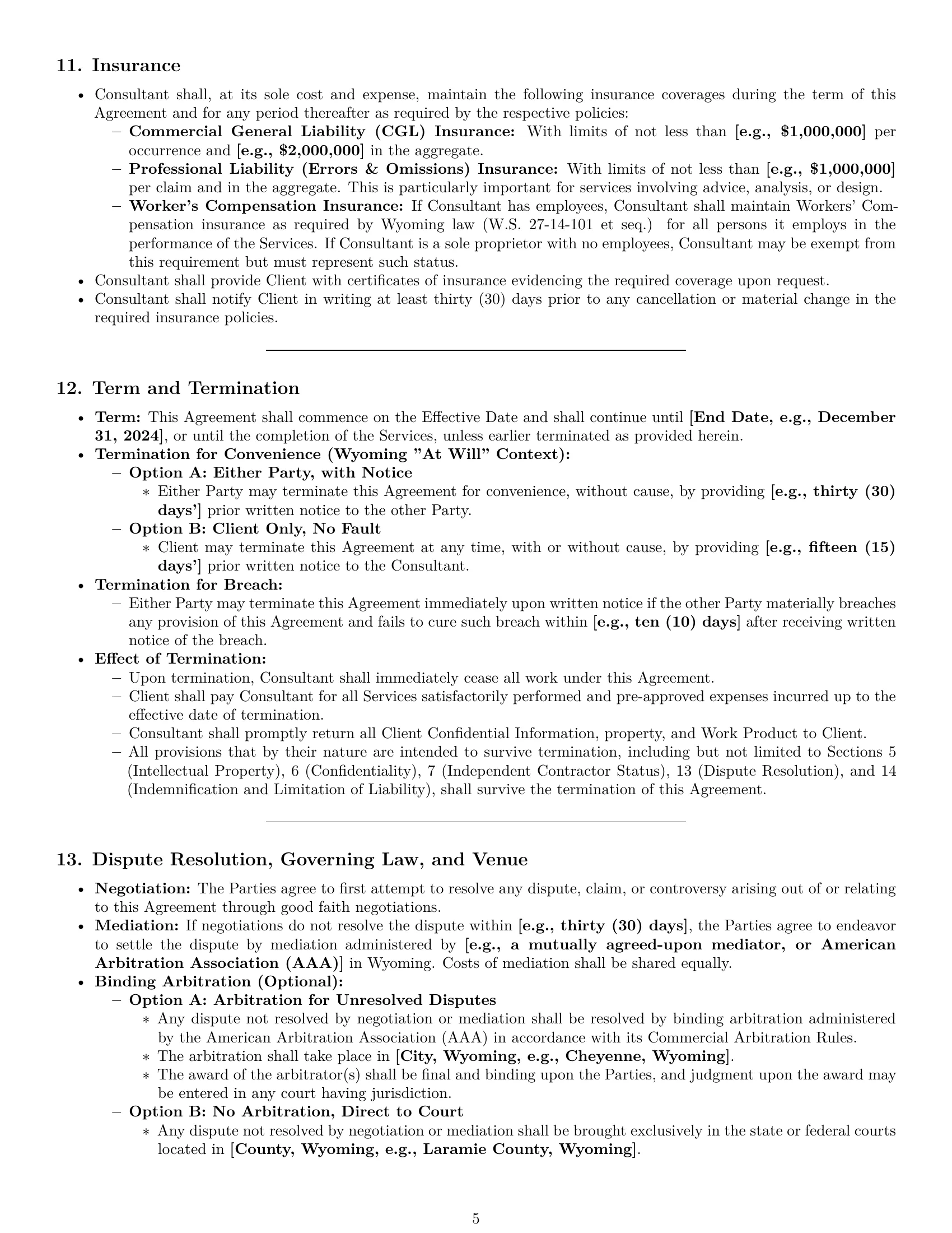 Preview page 5 of Pro Wyoming consulting independent contractor agreement template