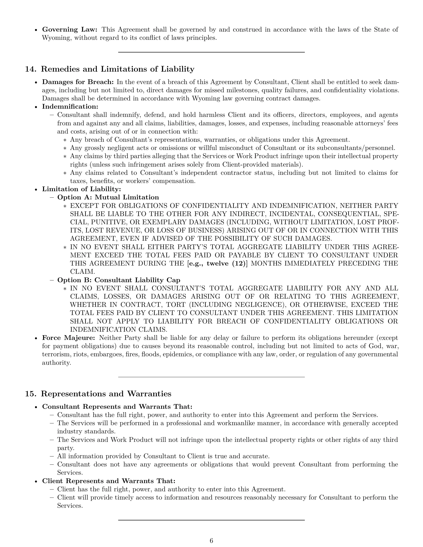 Preview page 6 of Pro Wyoming consulting independent contractor agreement template