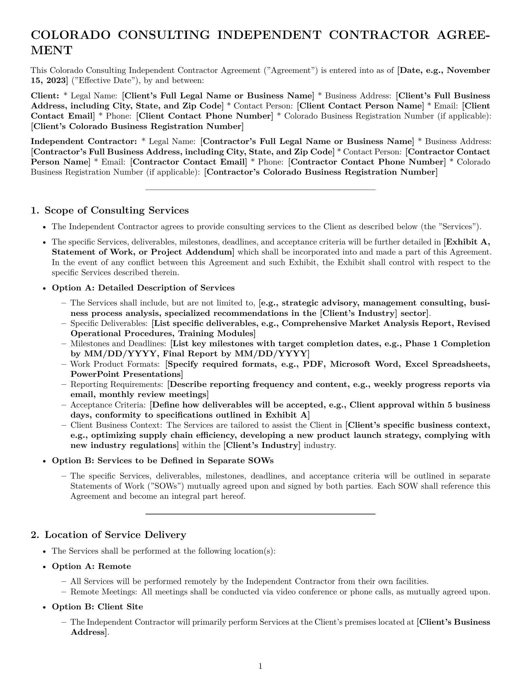 Preview page 1 of Pro Colorado consulting independent contractor agreement template