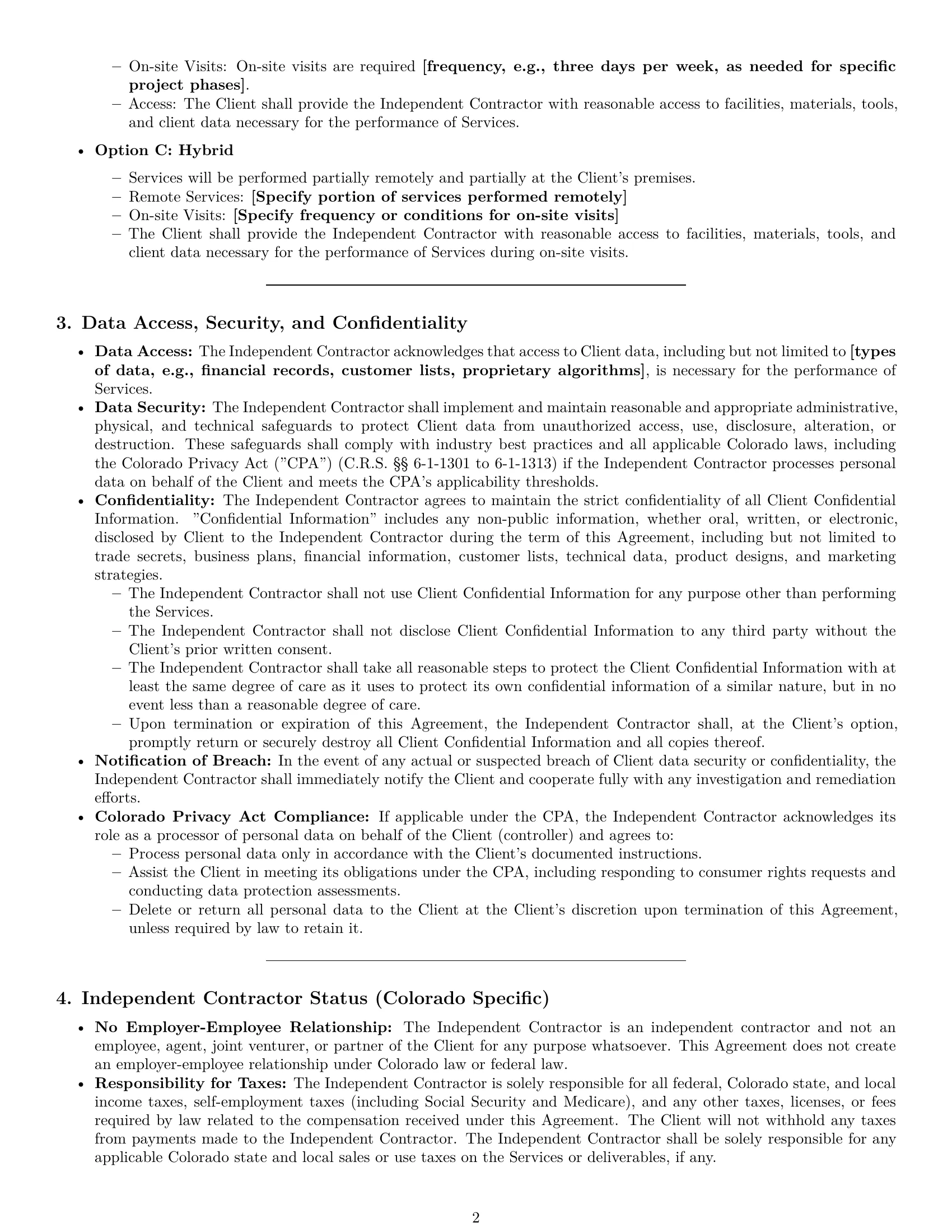 Preview page 2 of Pro Colorado consulting independent contractor agreement template