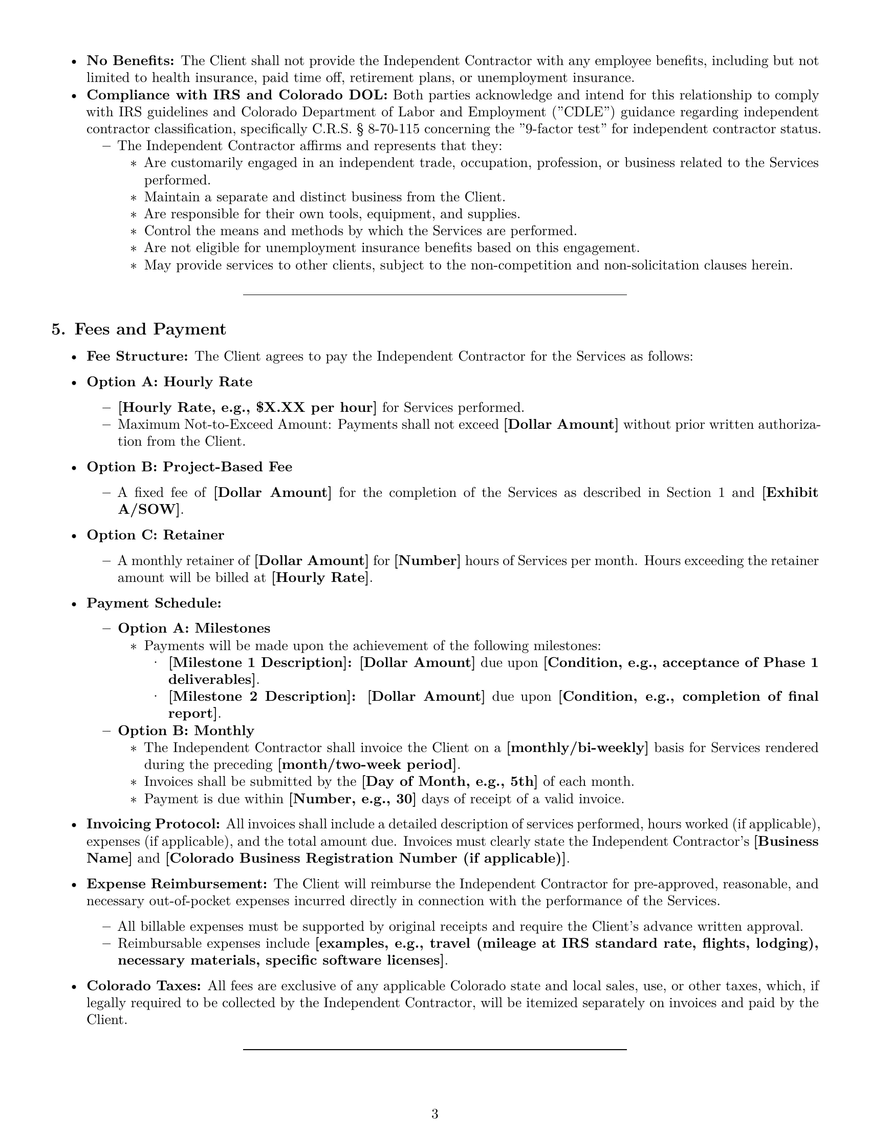 Preview page 3 of Pro Colorado consulting independent contractor agreement template