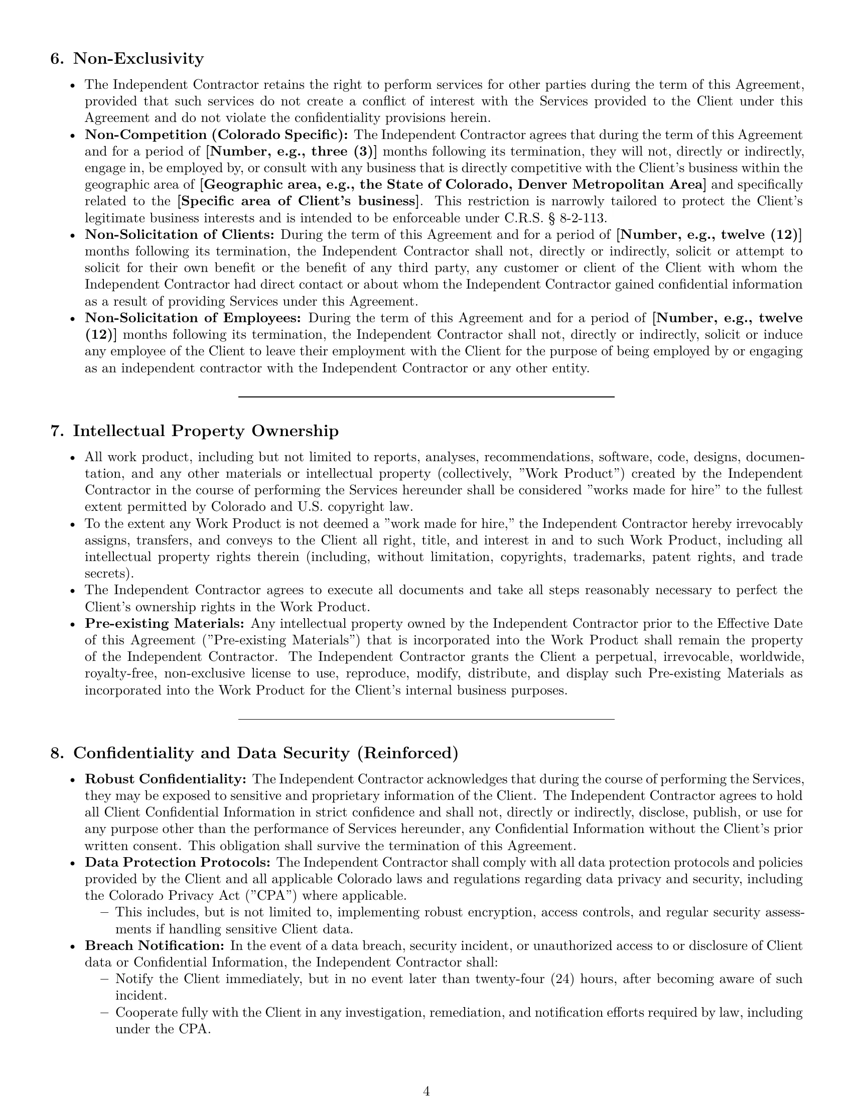 Preview page 4 of Pro Colorado consulting independent contractor agreement template