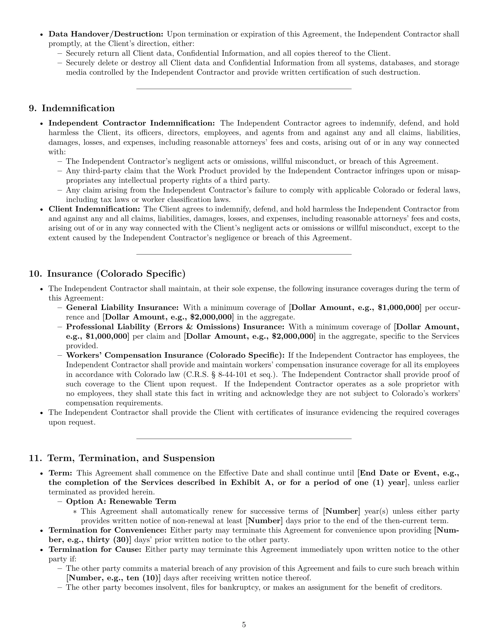 Preview page 5 of Pro Colorado consulting independent contractor agreement template