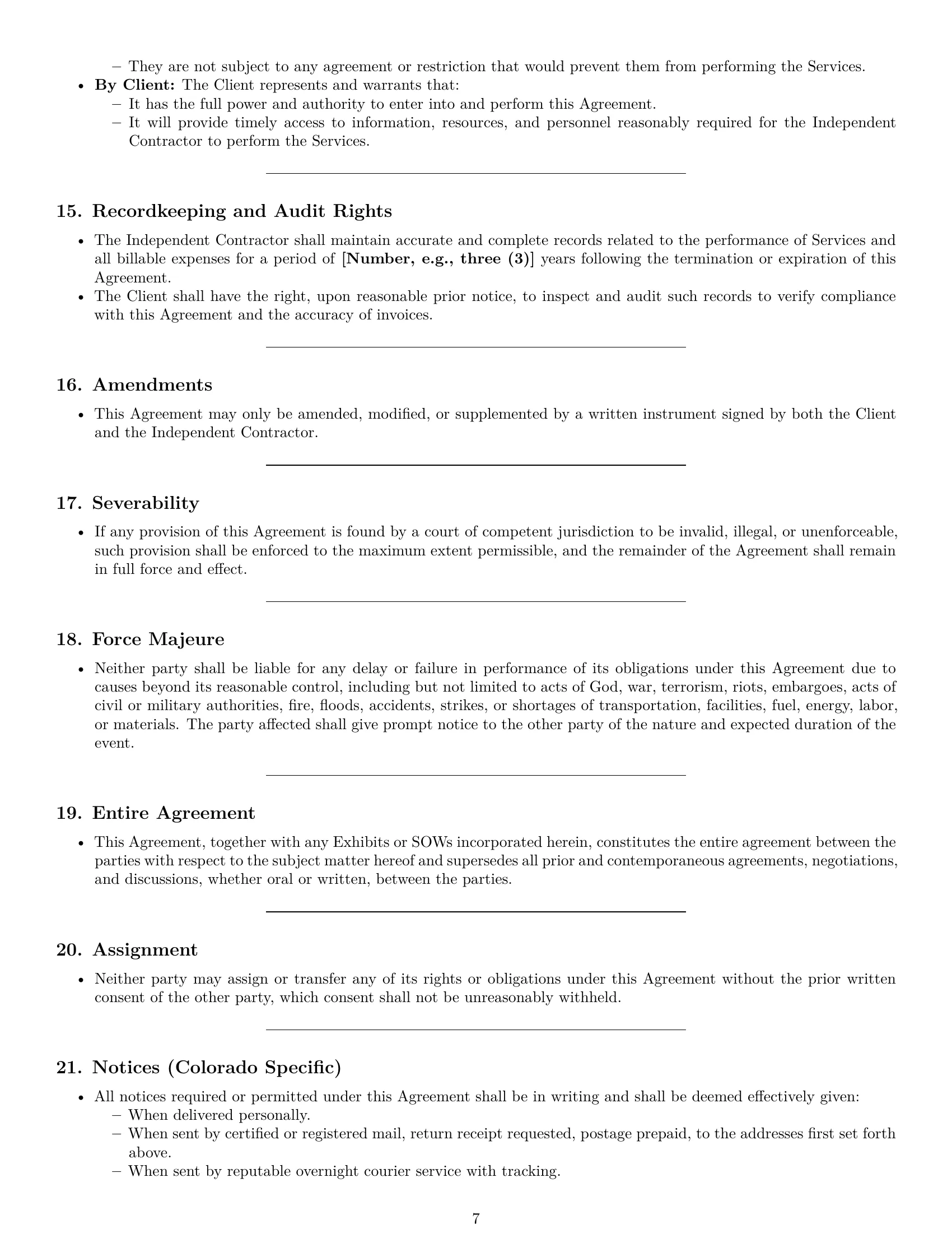 Preview page 7 of Pro Colorado consulting independent contractor agreement template
