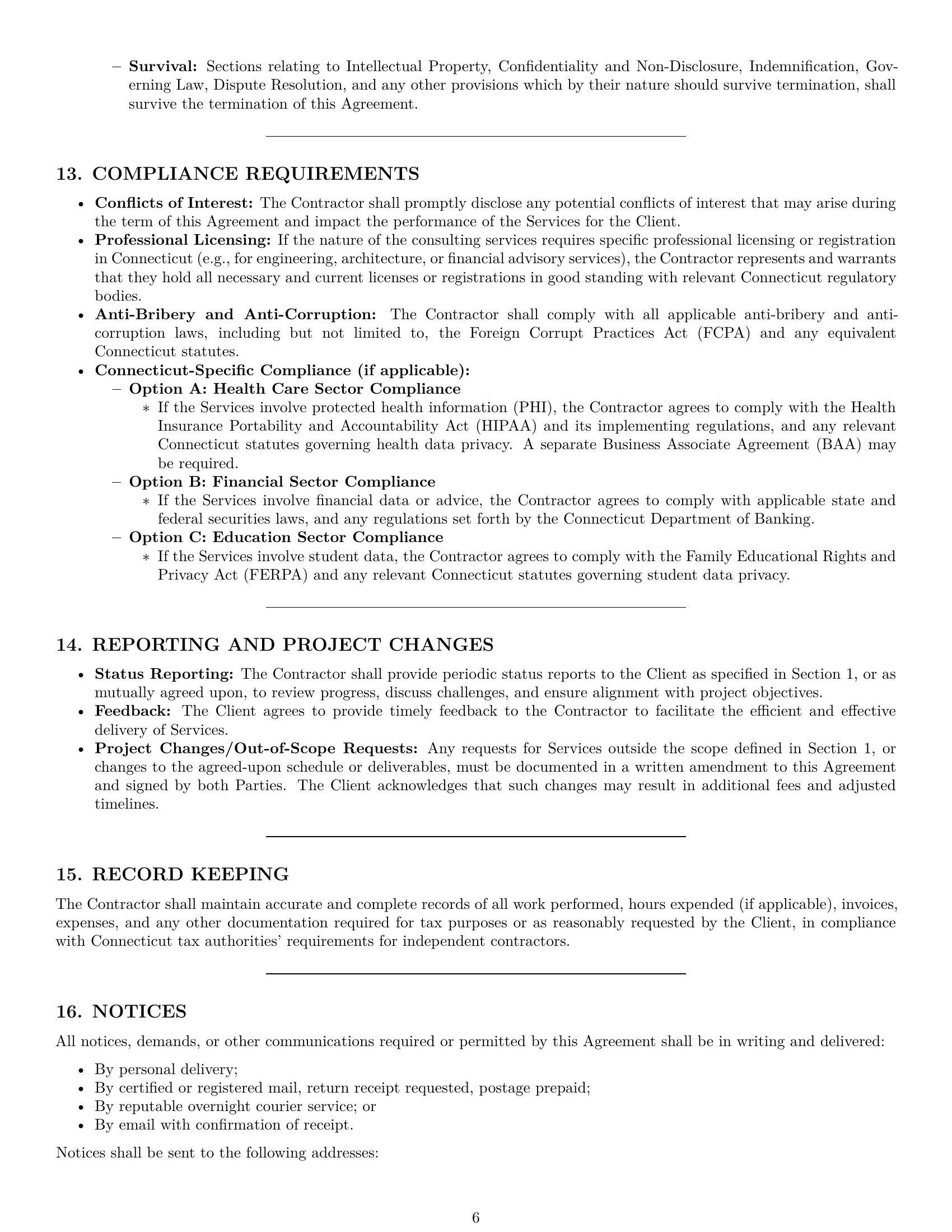 Preview page 6 of Pro Connecticut consulting independent contractor agreement template