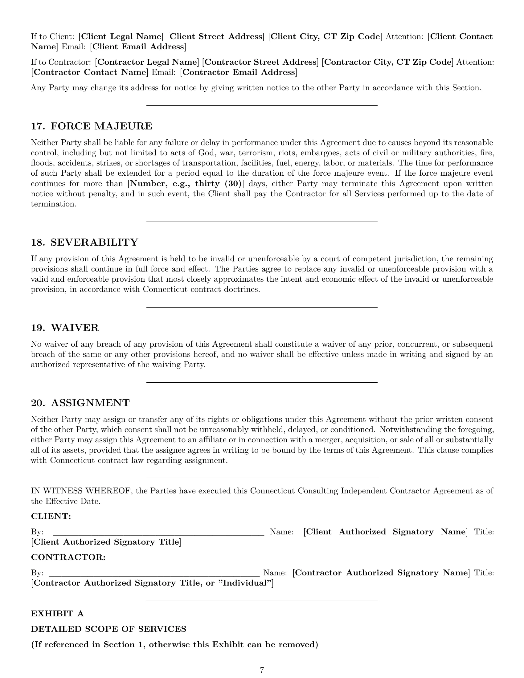 Preview page 7 of Pro Connecticut consulting independent contractor agreement template