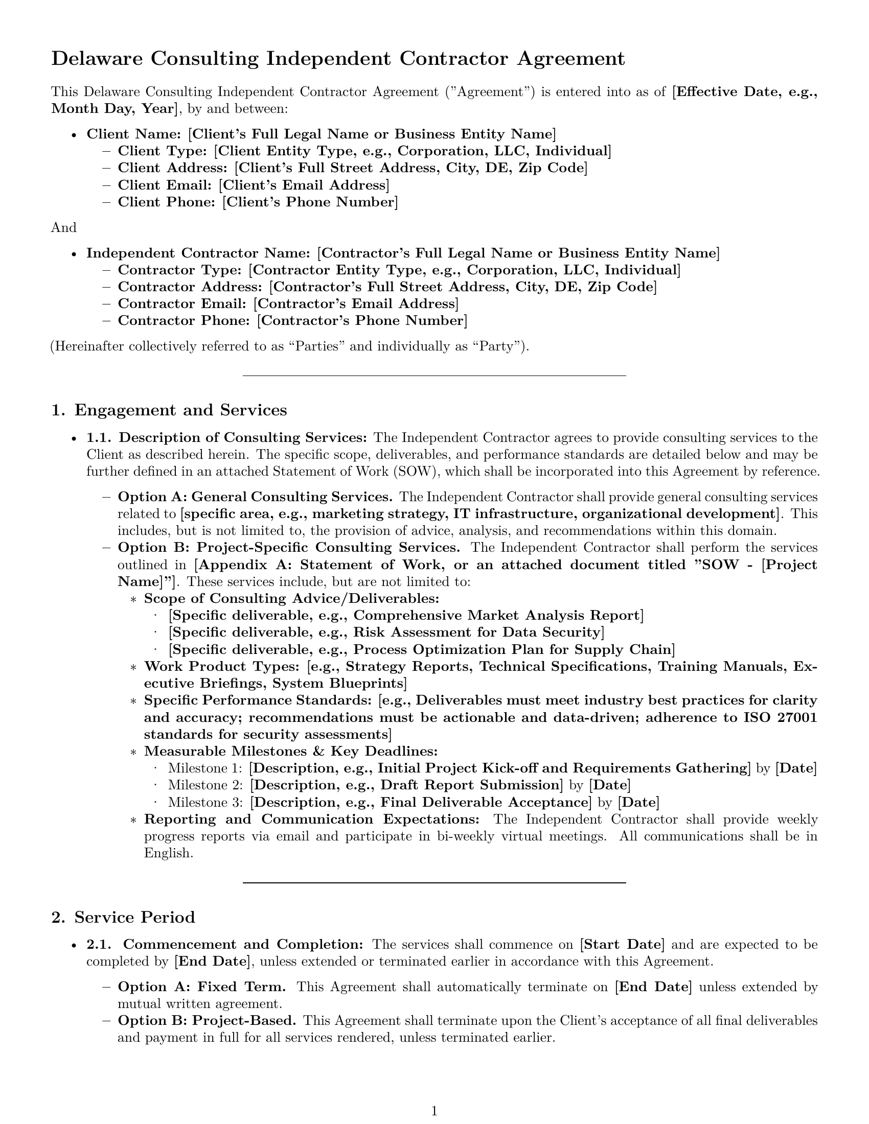 Preview page 1 of Pro Delaware consulting independent contractor agreement template
