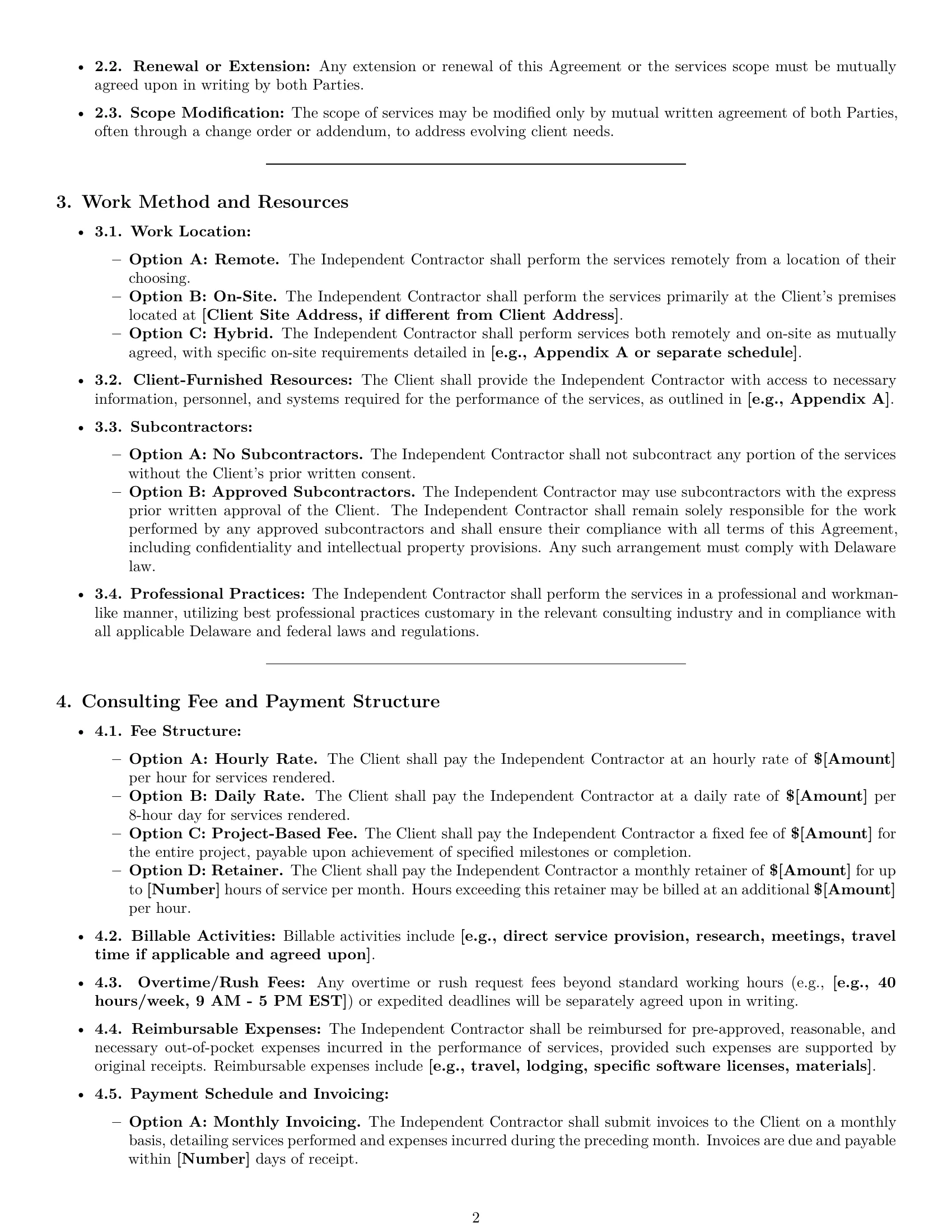 Preview page 2 of Pro Delaware consulting independent contractor agreement template