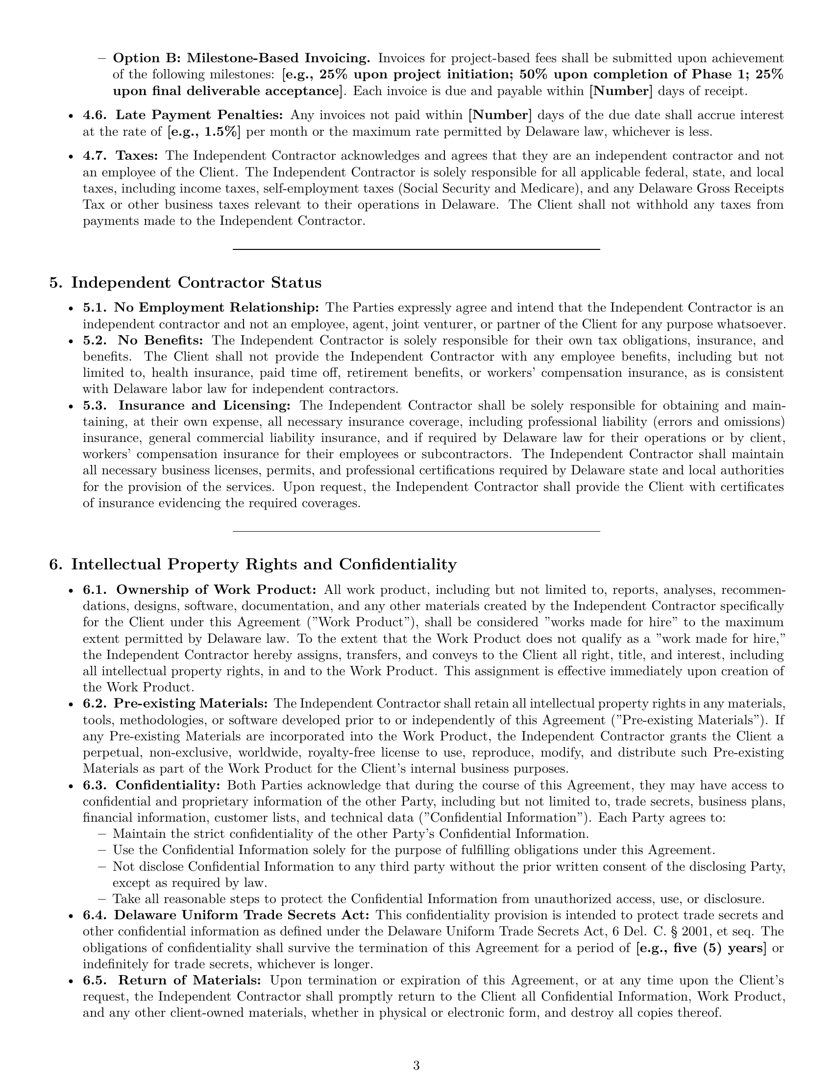 Preview page 3 of Pro Delaware consulting independent contractor agreement template
