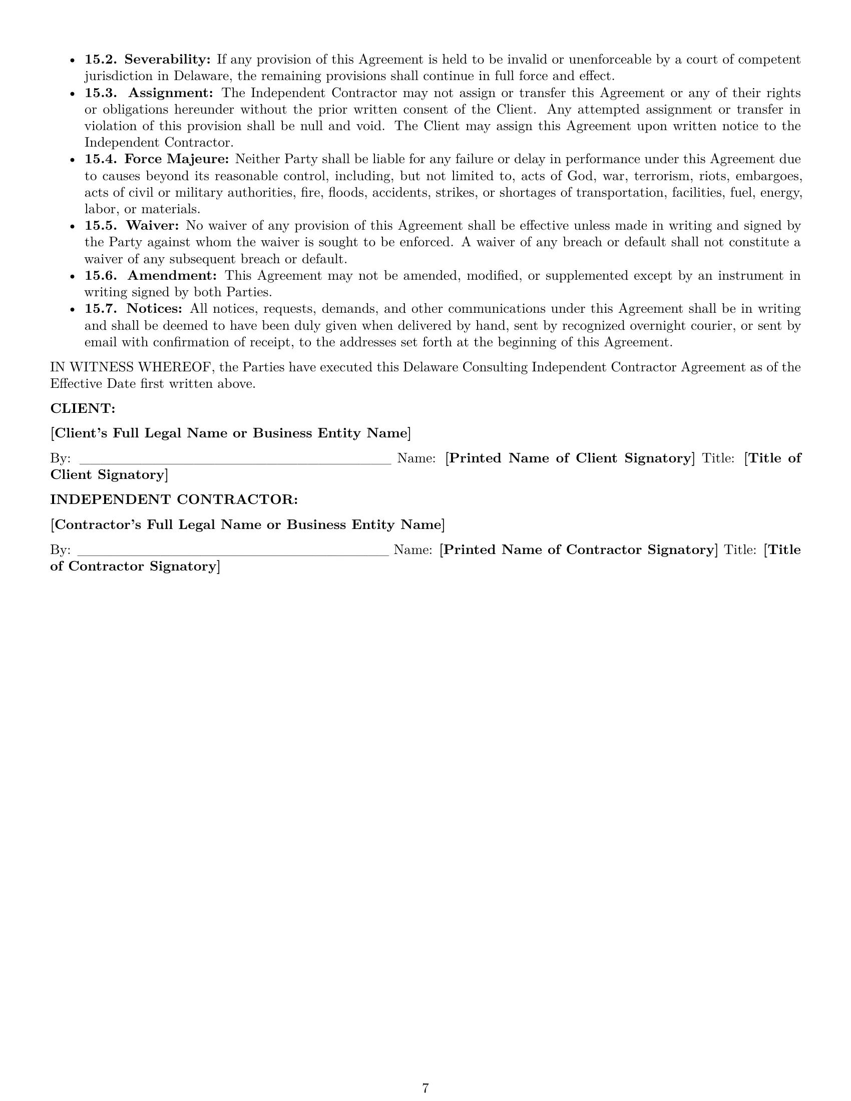 Preview page 7 of Pro Delaware consulting independent contractor agreement template