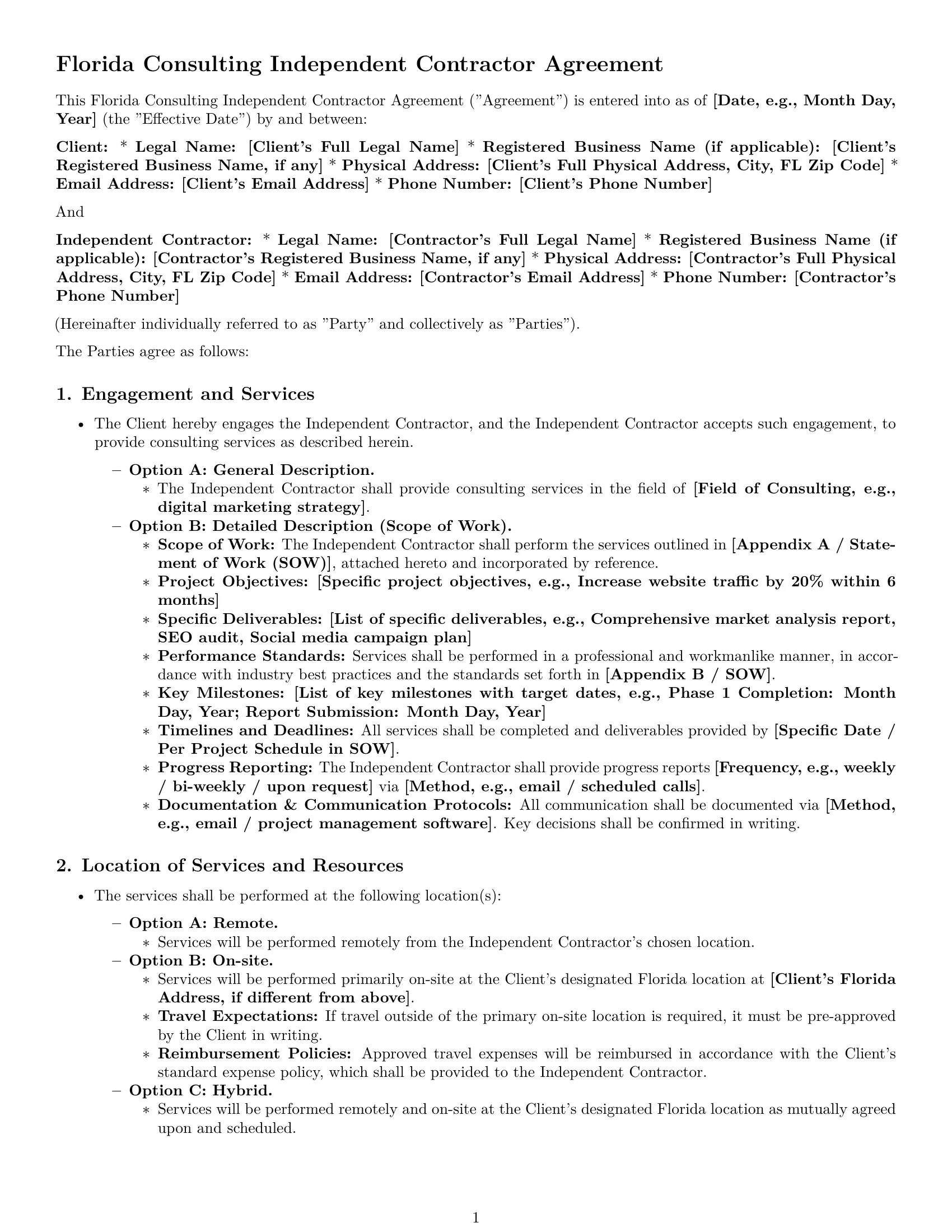 Preview page 1 of Pro Florida consulting independent contractor agreement template
