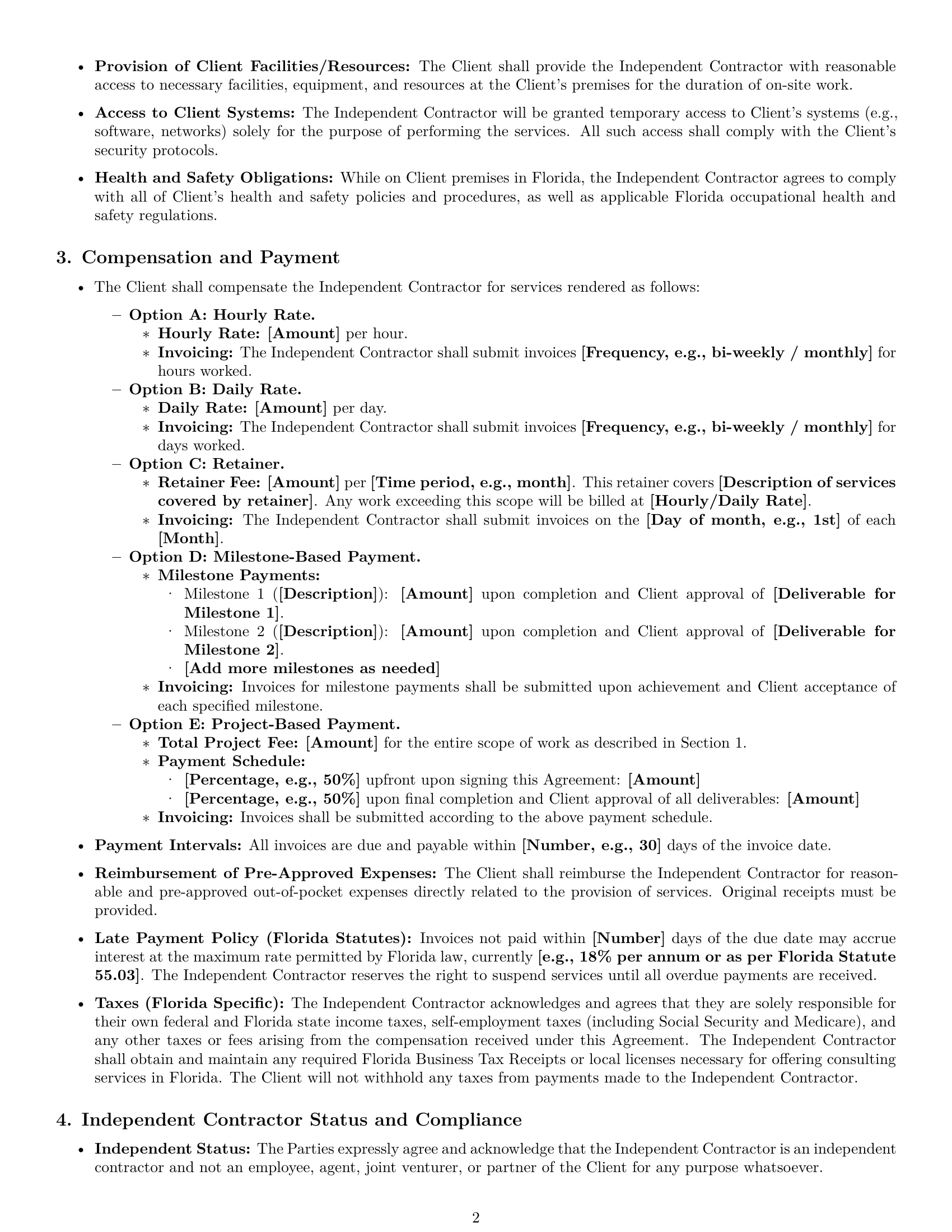 Preview page 2 of Pro Florida consulting independent contractor agreement template