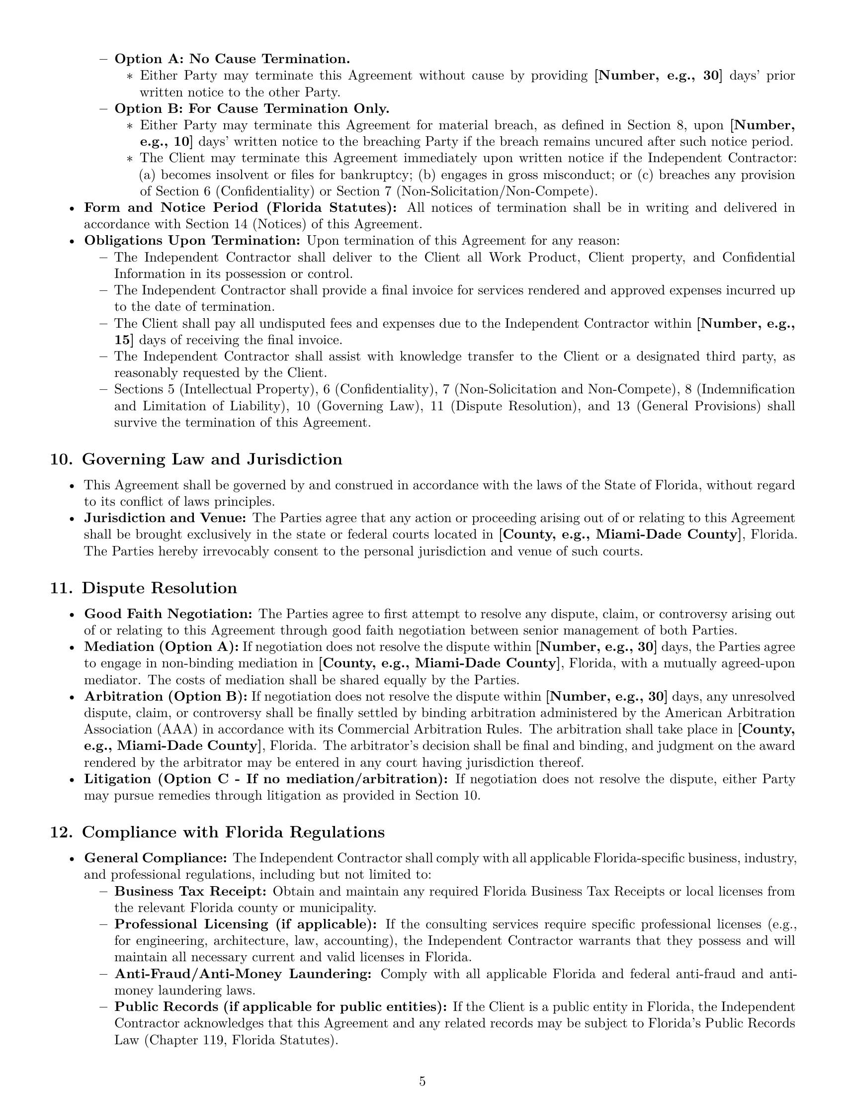 Preview page 5 of Pro Florida consulting independent contractor agreement template