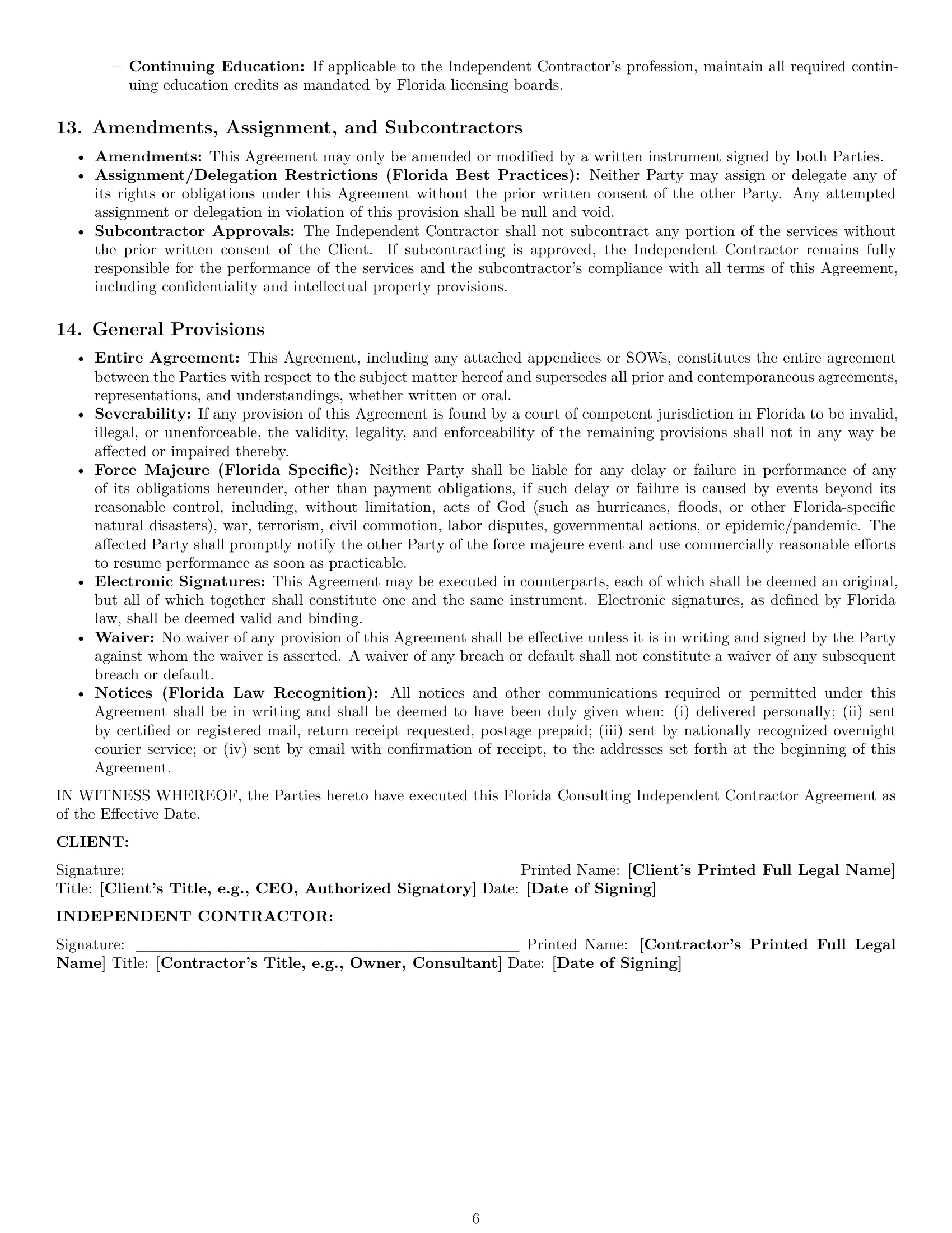 Preview page 6 of Pro Florida consulting independent contractor agreement template