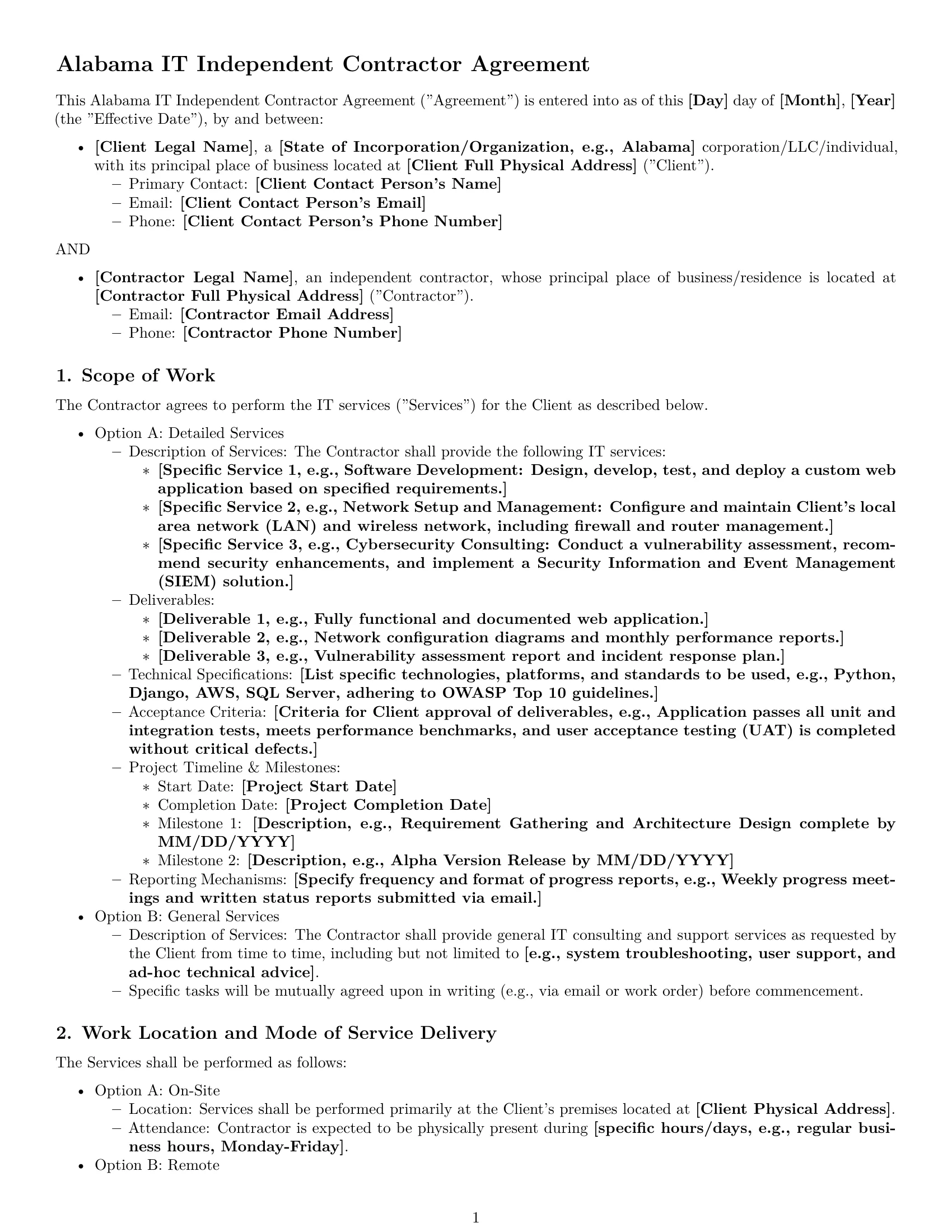 Preview page 1 of Pro Alabama IT independent contractor agreement template