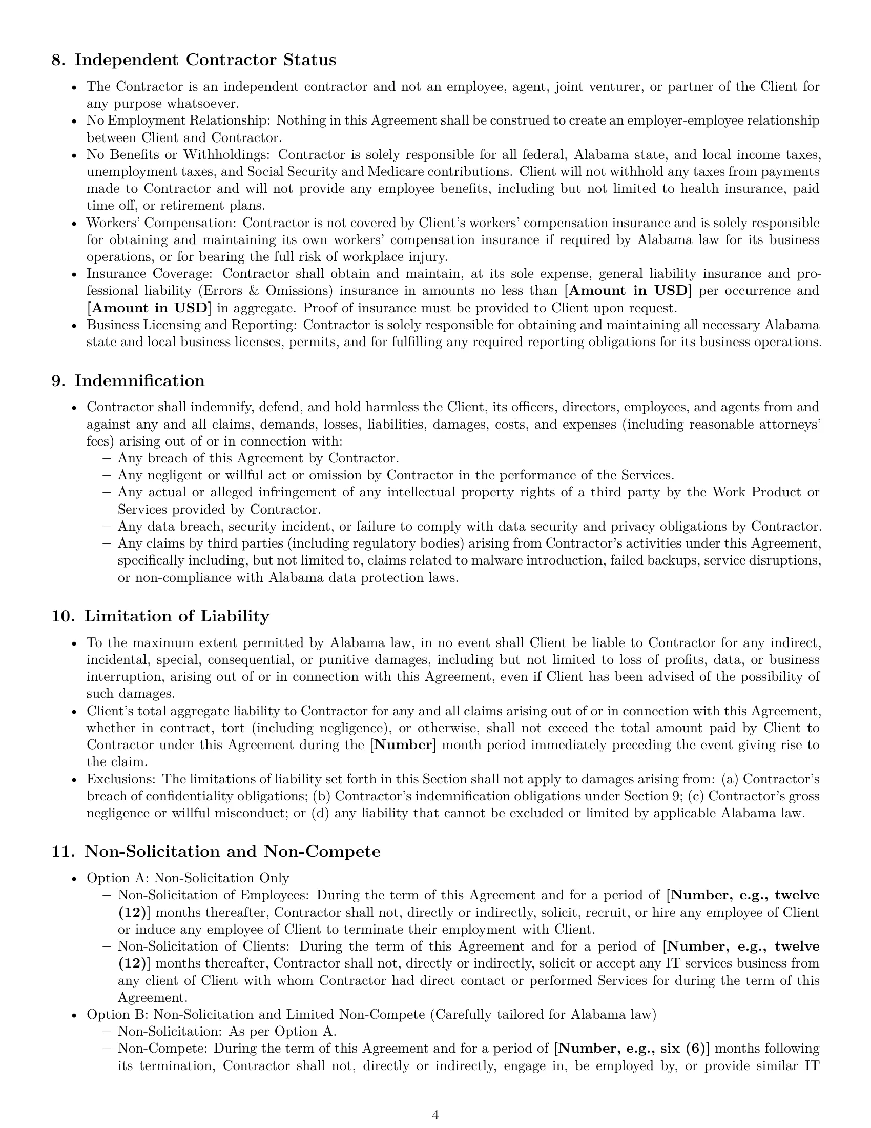 Preview page 4 of Pro Alabama IT independent contractor agreement template