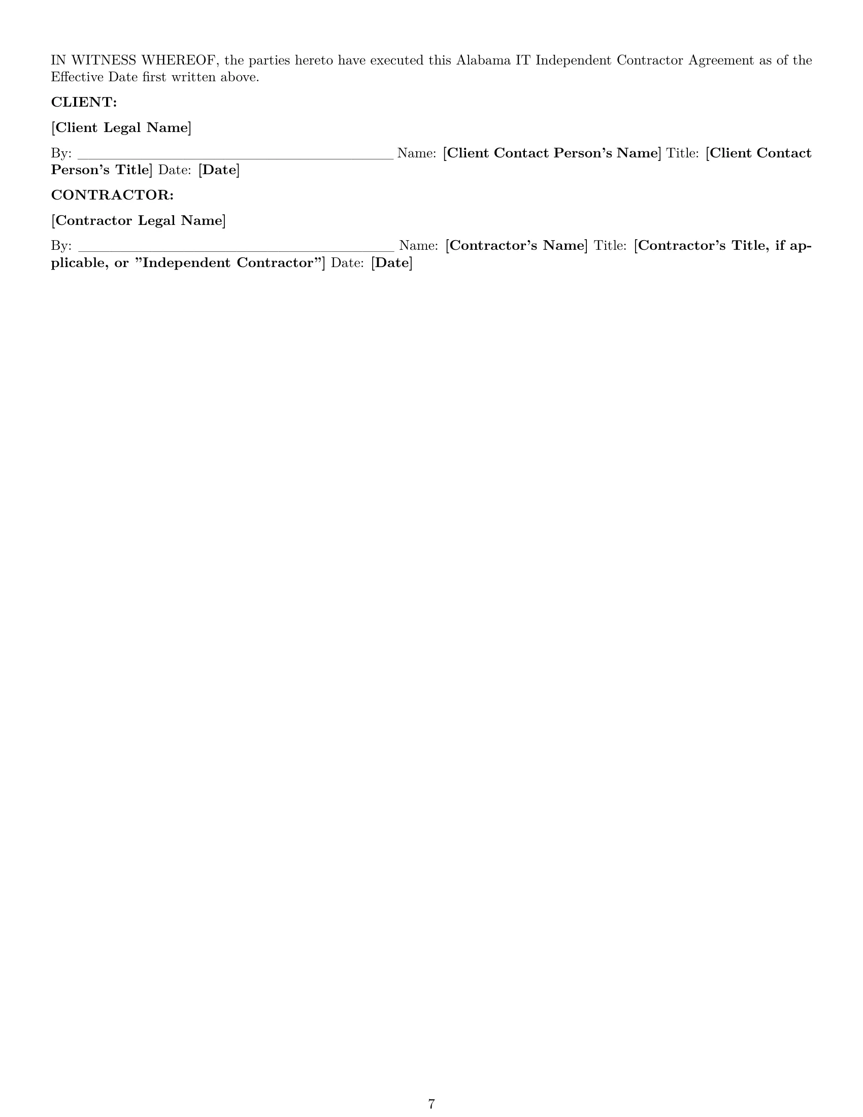 Preview page 7 of Pro Alabama IT independent contractor agreement template