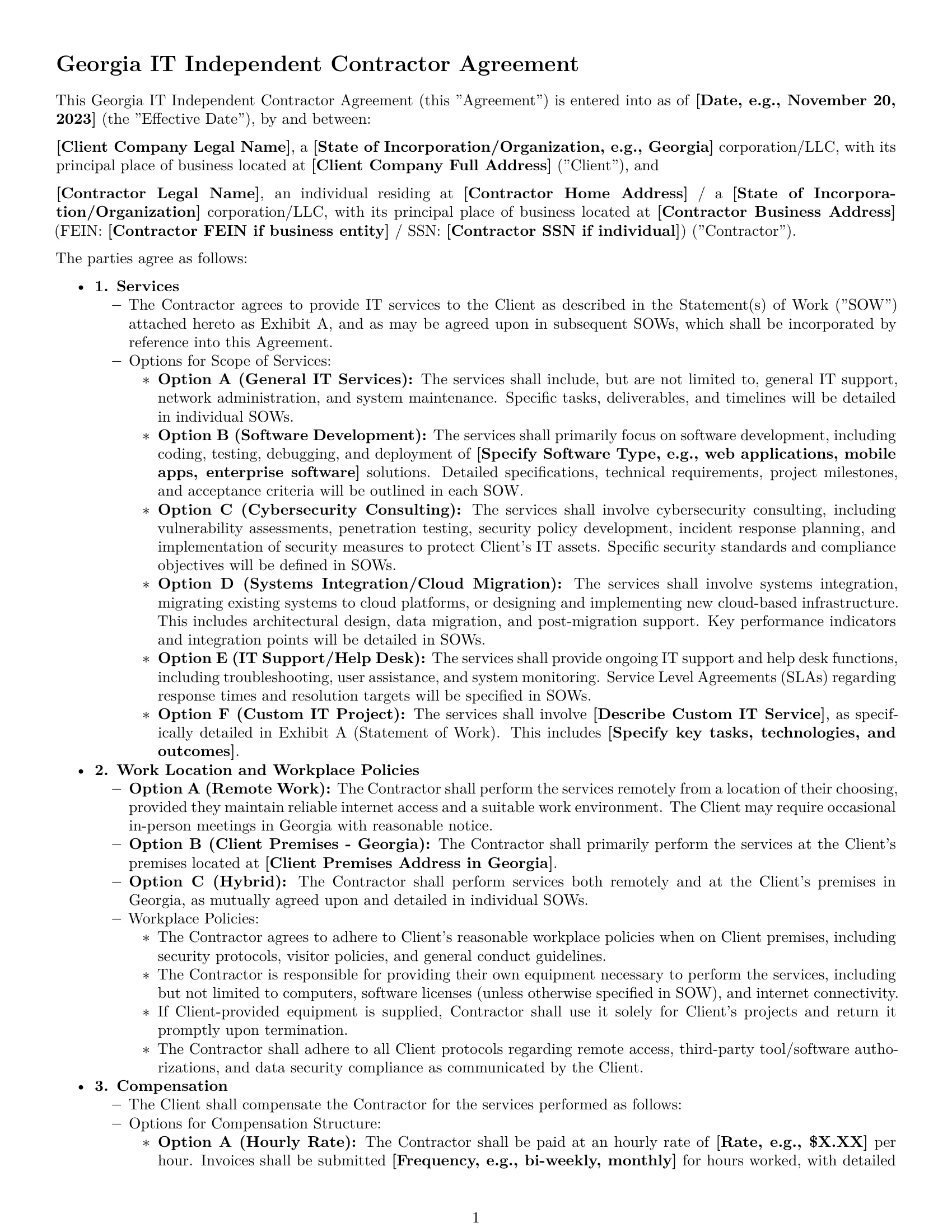 Preview page 1 of Pro Georgia IT independent contractor agreement template