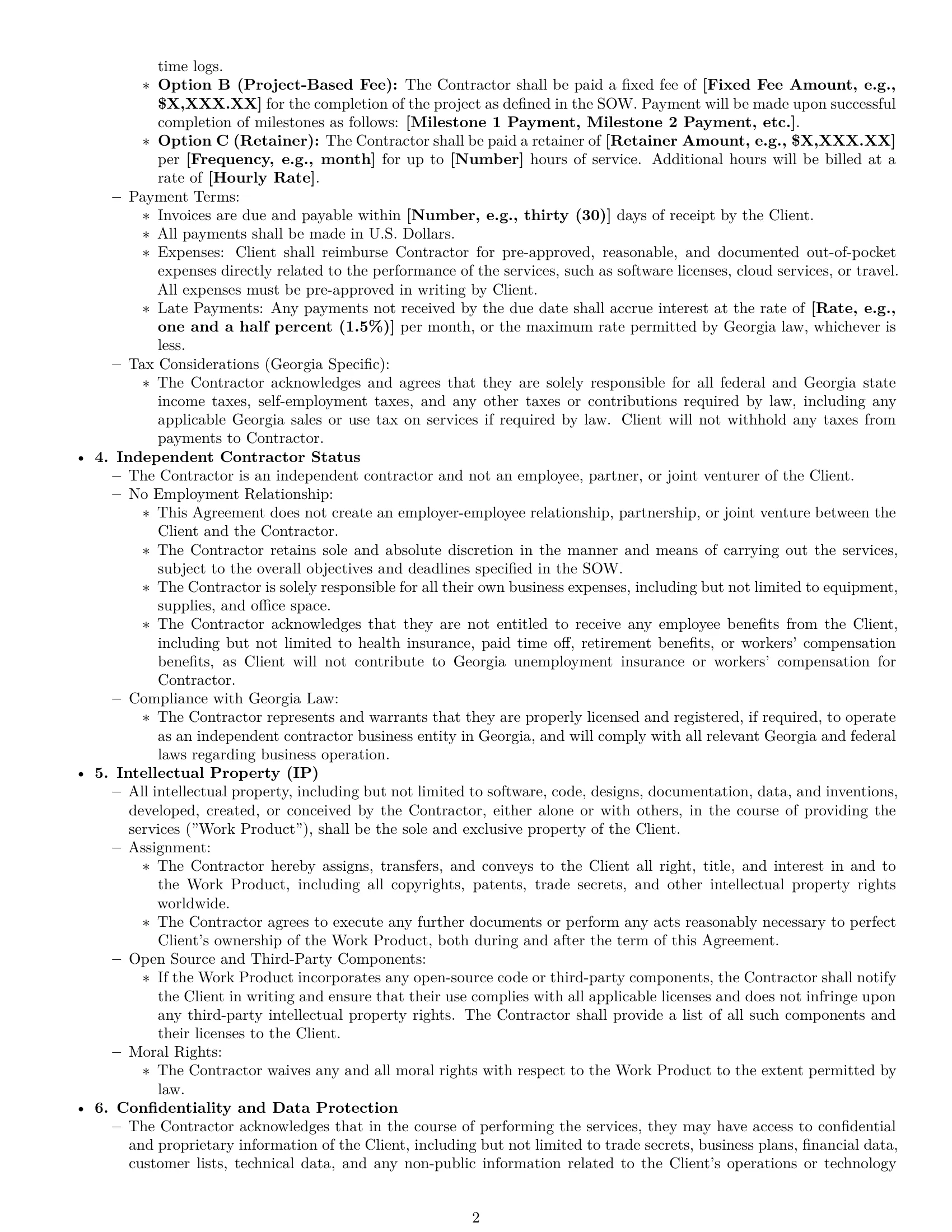 Preview page 2 of Pro Georgia IT independent contractor agreement template