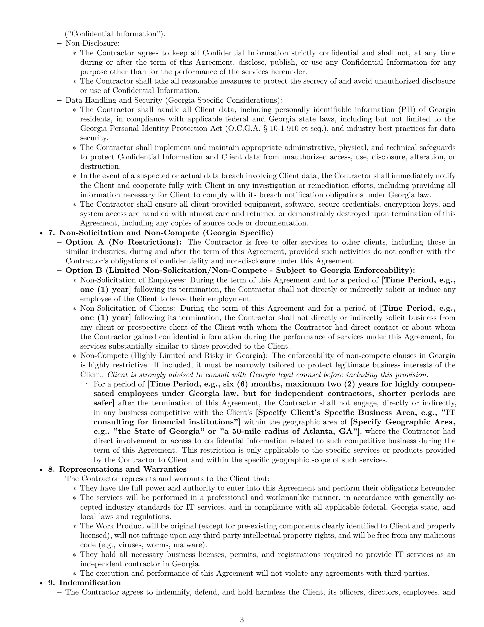 Preview page 3 of Pro Georgia IT independent contractor agreement template