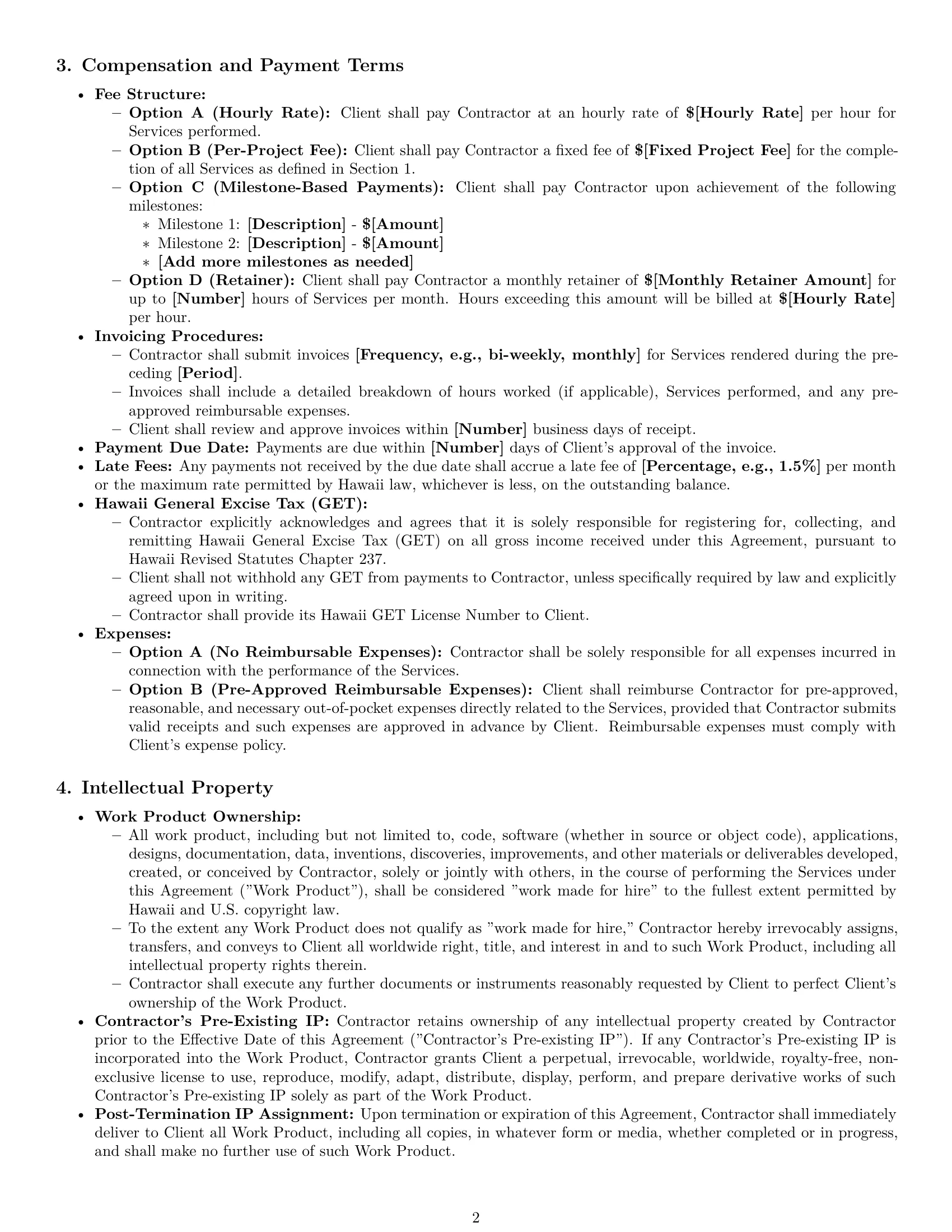 Preview page 2 of Pro Hawaii IT independent contractor agreement template