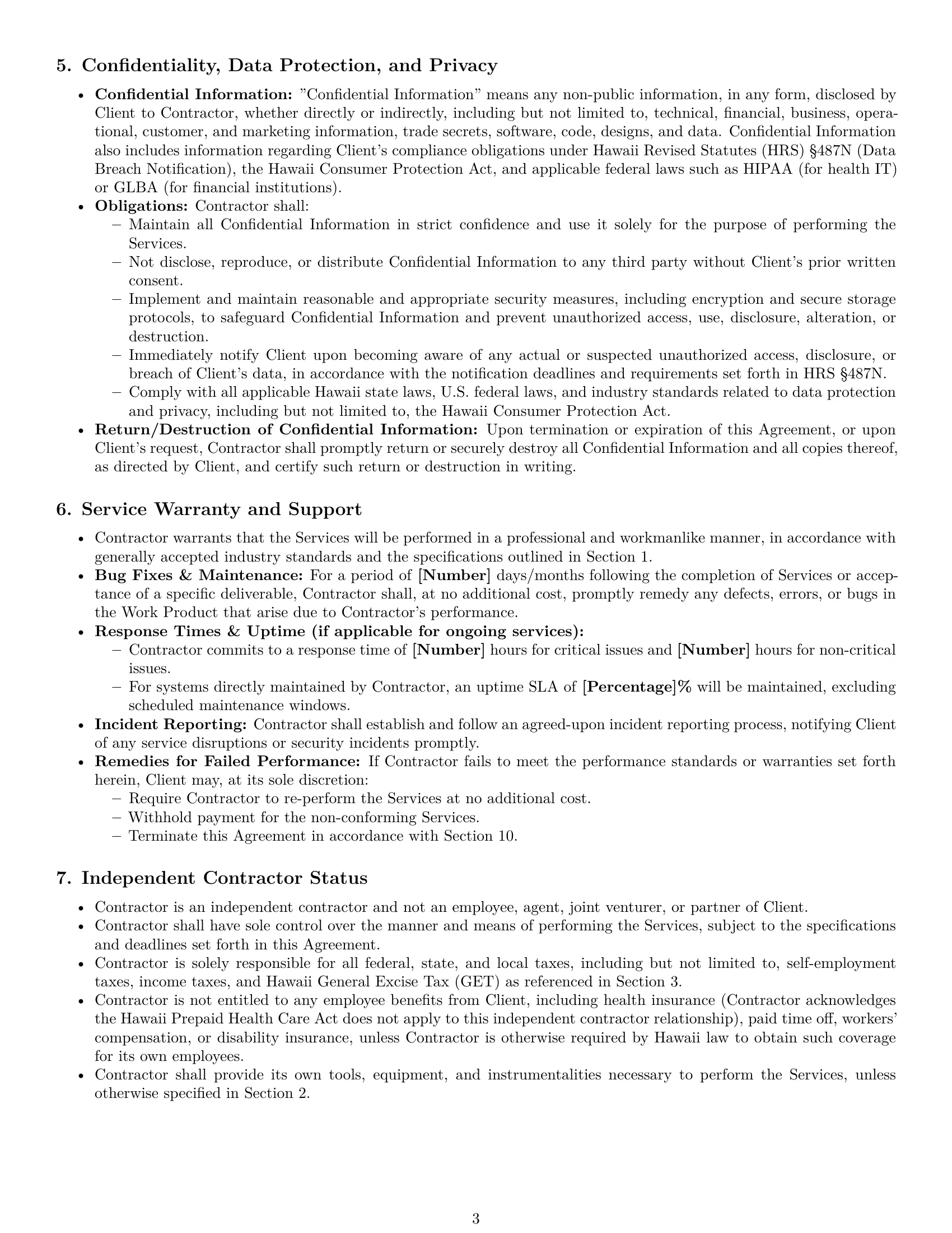 Preview page 3 of Pro Hawaii IT independent contractor agreement template