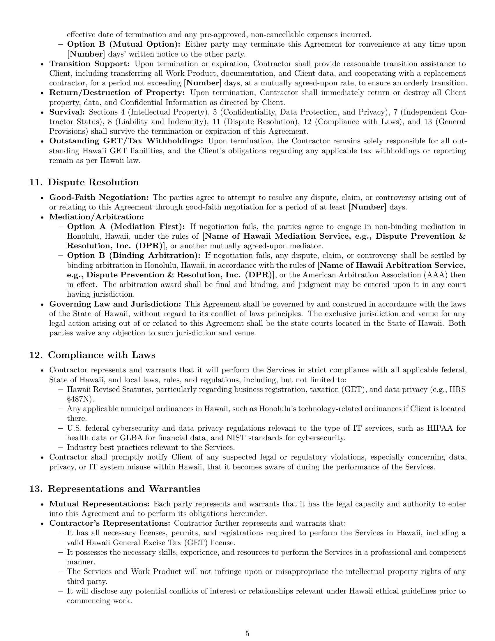 Preview page 5 of Pro Hawaii IT independent contractor agreement template