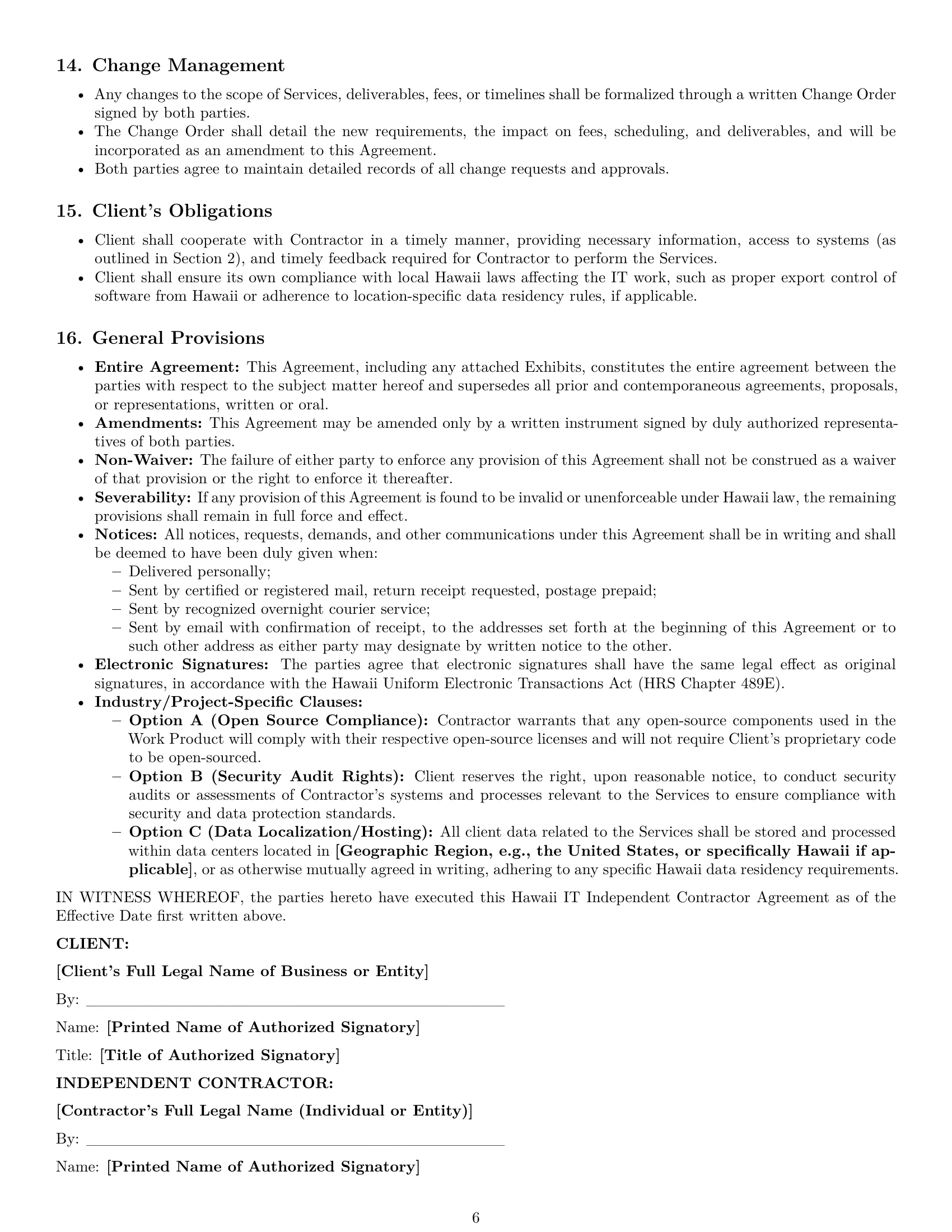 Preview page 6 of Pro Hawaii IT independent contractor agreement template