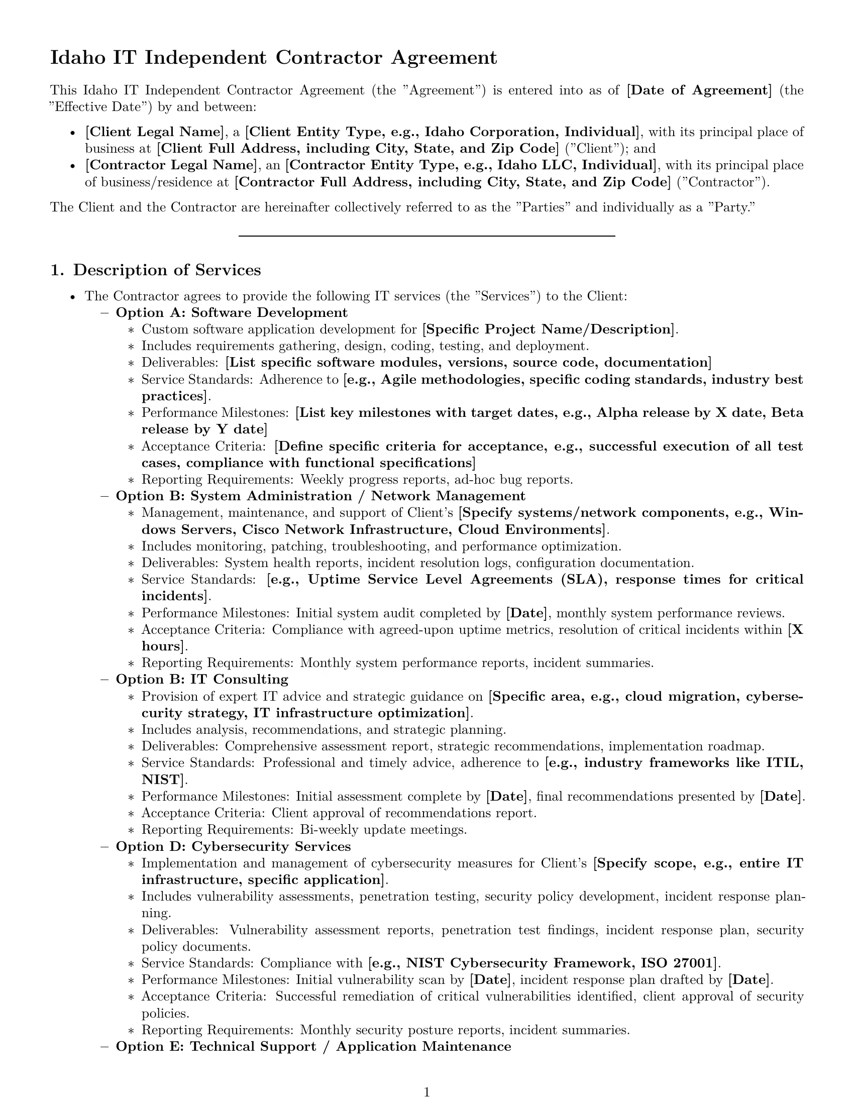 Preview page 1 of Pro Idaho IT independent contractor agreement template