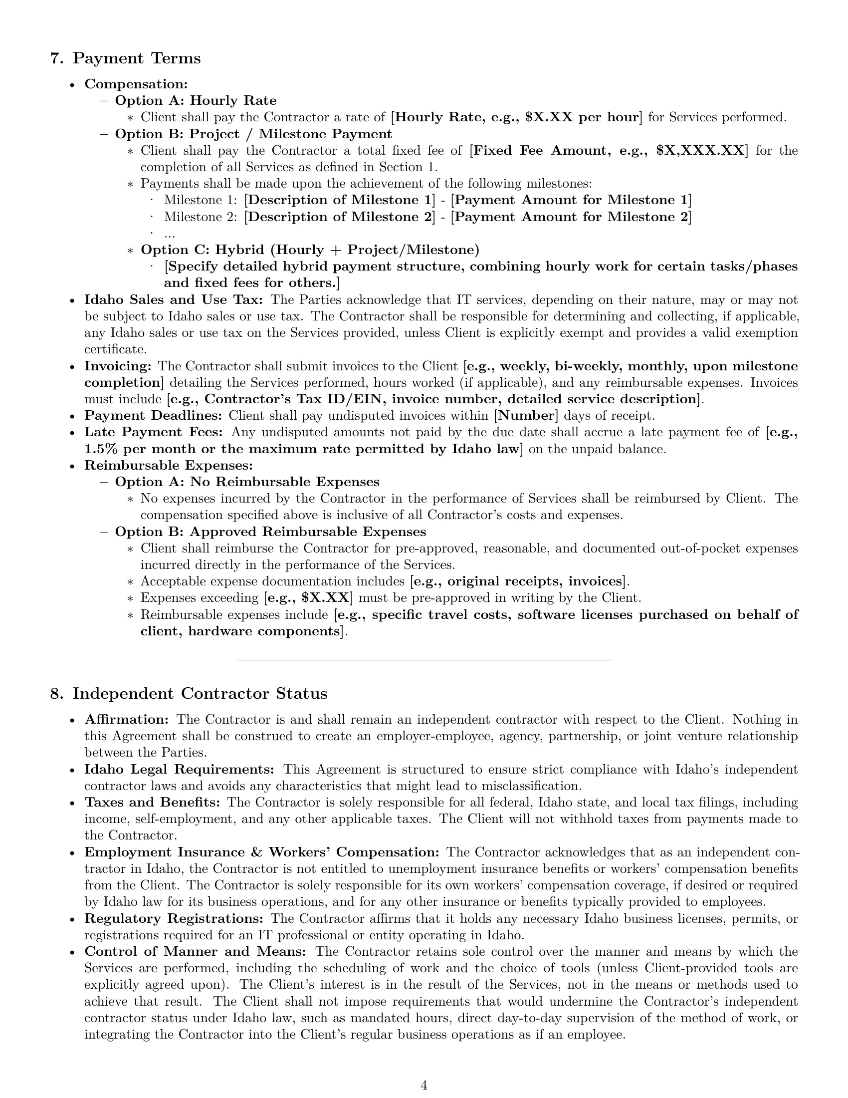Preview page 4 of Pro Idaho IT independent contractor agreement template