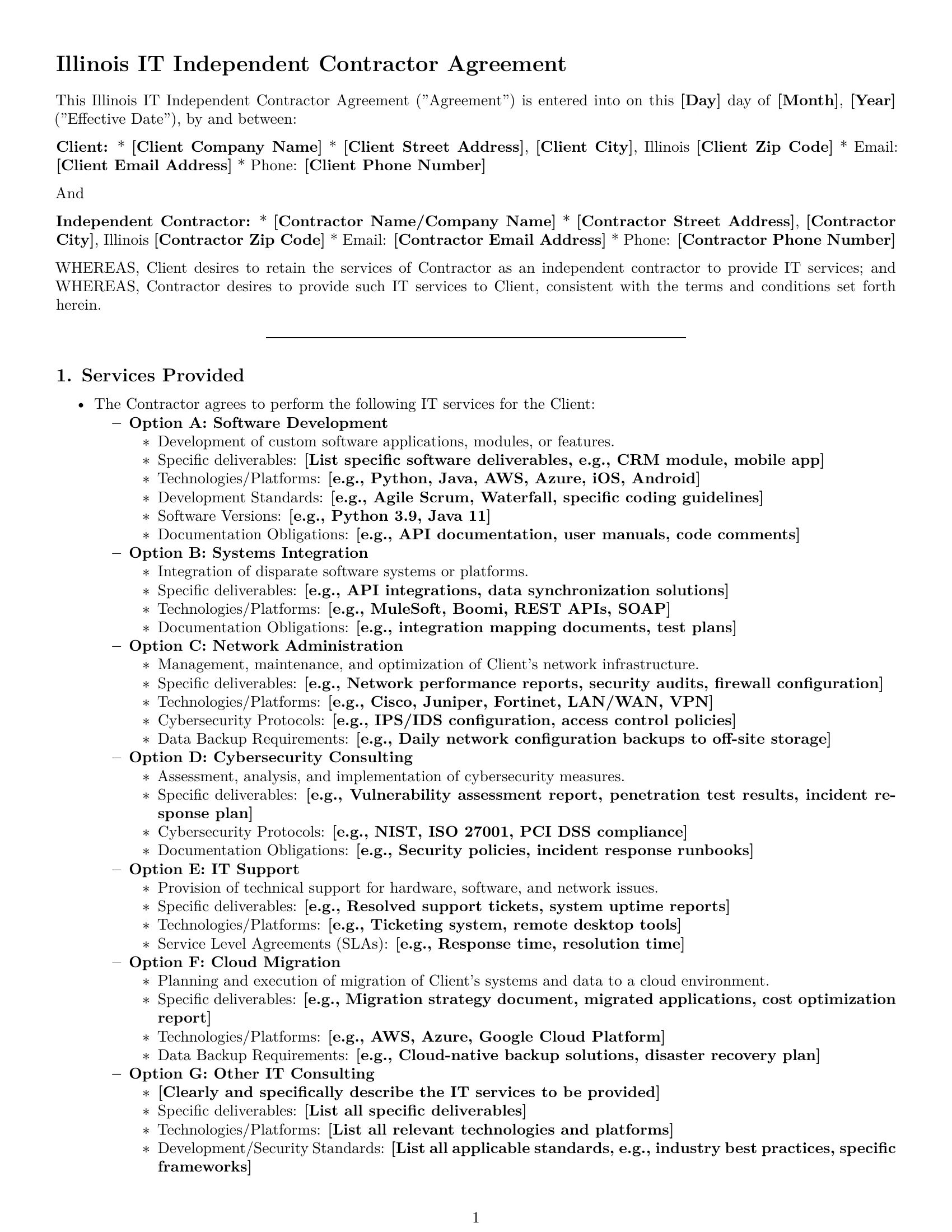 Preview page 1 of Pro Illinois IT independent contractor agreement template