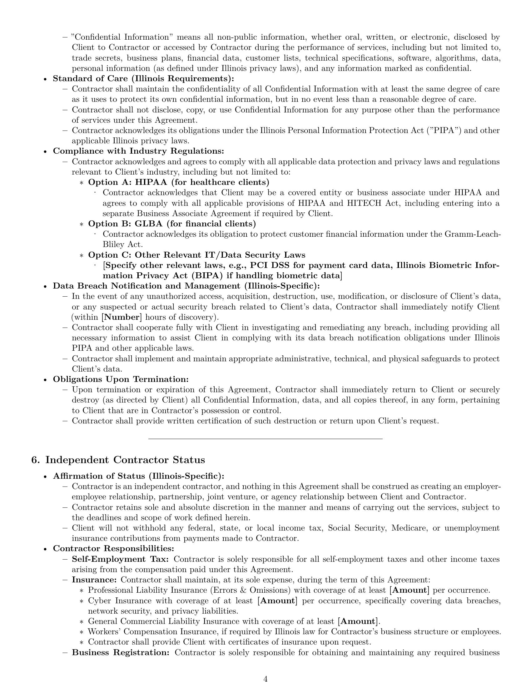 Preview page 4 of Pro Illinois IT independent contractor agreement template