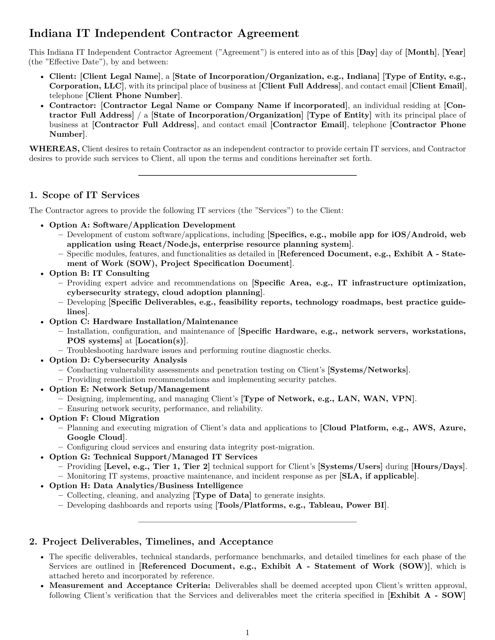 Preview page 1 of Pro Indiana IT independent contractor agreement template