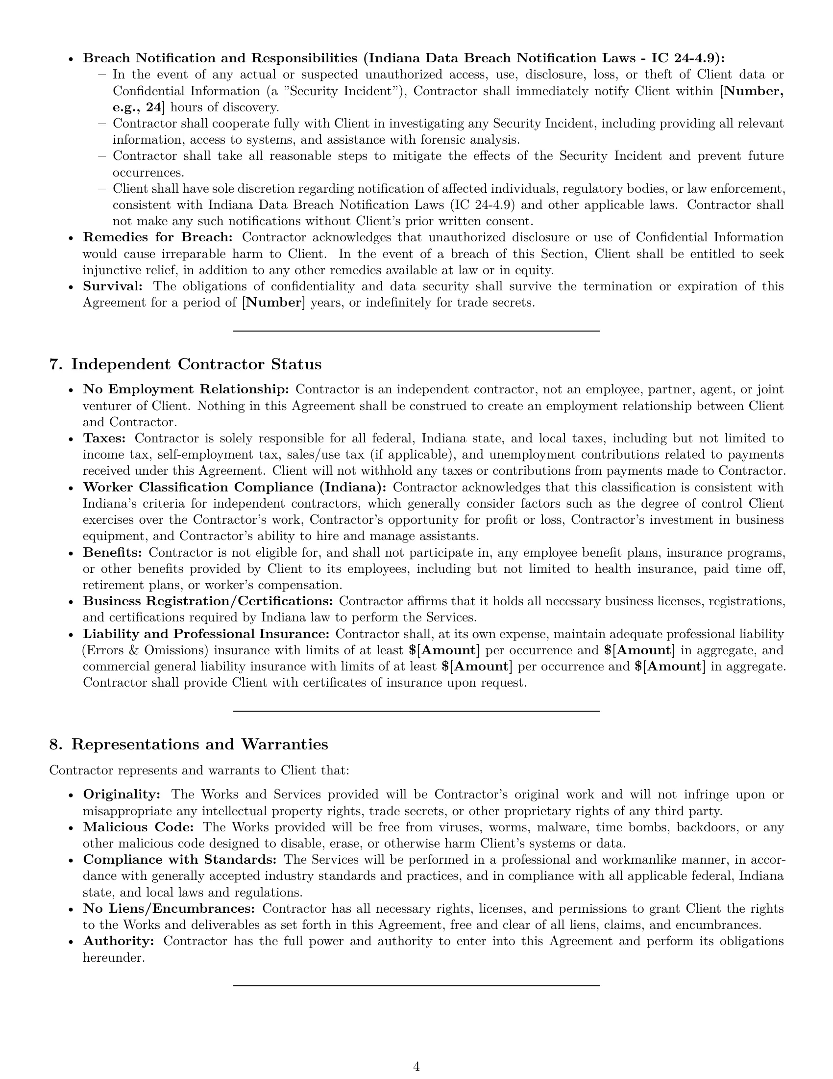 Preview page 4 of Pro Indiana IT independent contractor agreement template