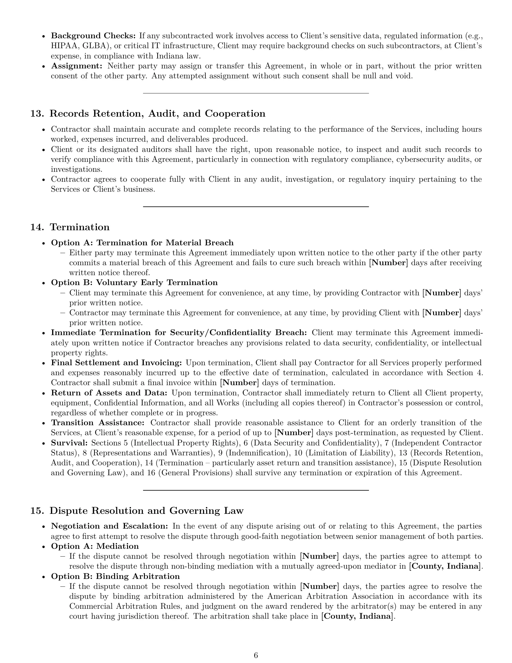 Preview page 6 of Pro Indiana IT independent contractor agreement template