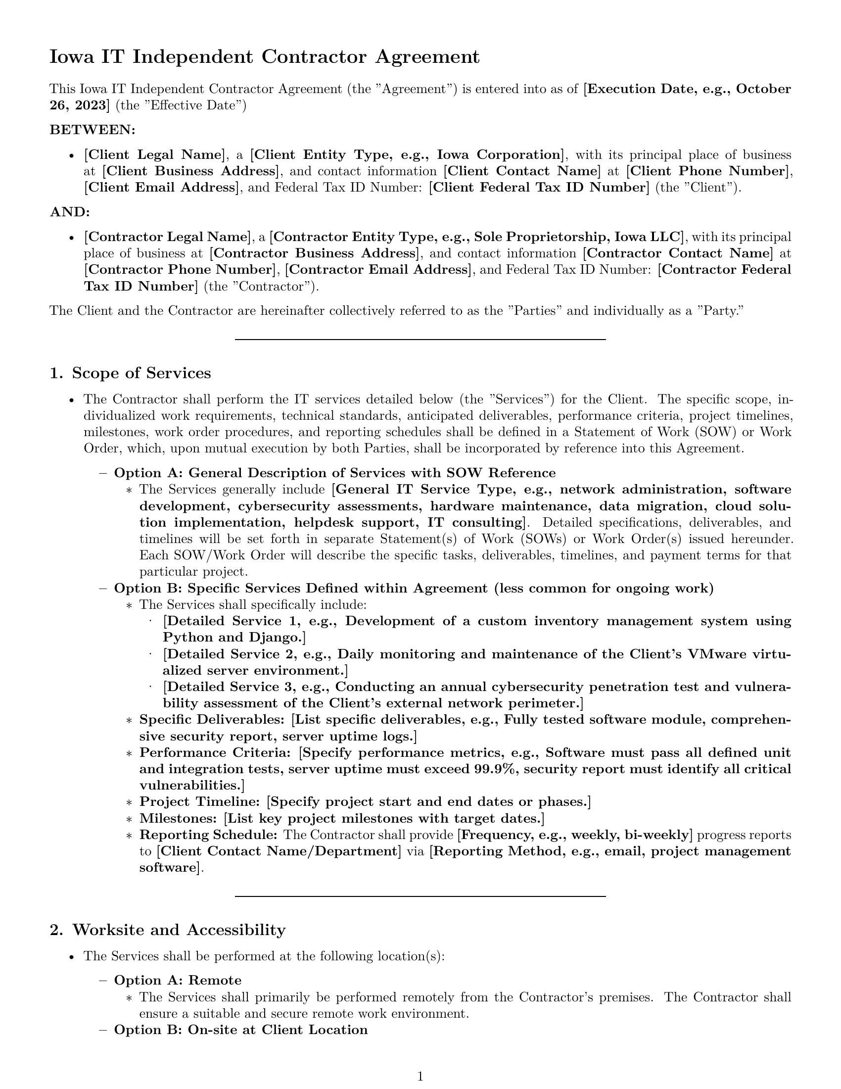 Preview page 1 of Pro Iowa IT independent contractor agreement template