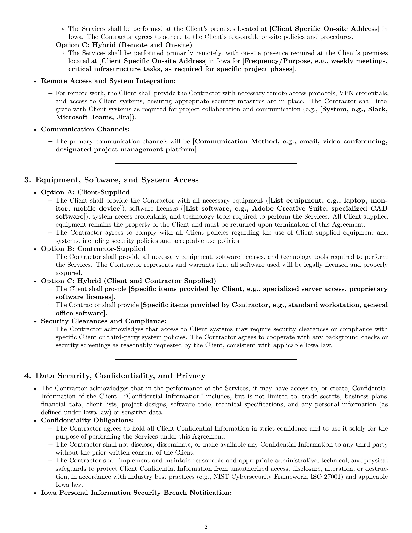 Preview page 2 of Pro Iowa IT independent contractor agreement template